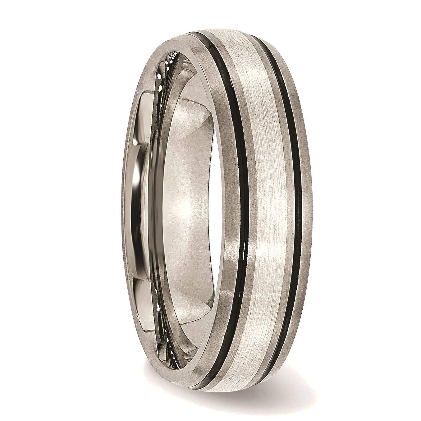 Bonyak Titanium Grooved Solid Sterling Silver Inlay 6mm Brushed/Polished Wedding Band Ring - Size 6.5 - Durable & Hypoallergenic Jewelry for Men & Women - Perfect for Engagement, Anniversary & Everyday Wear