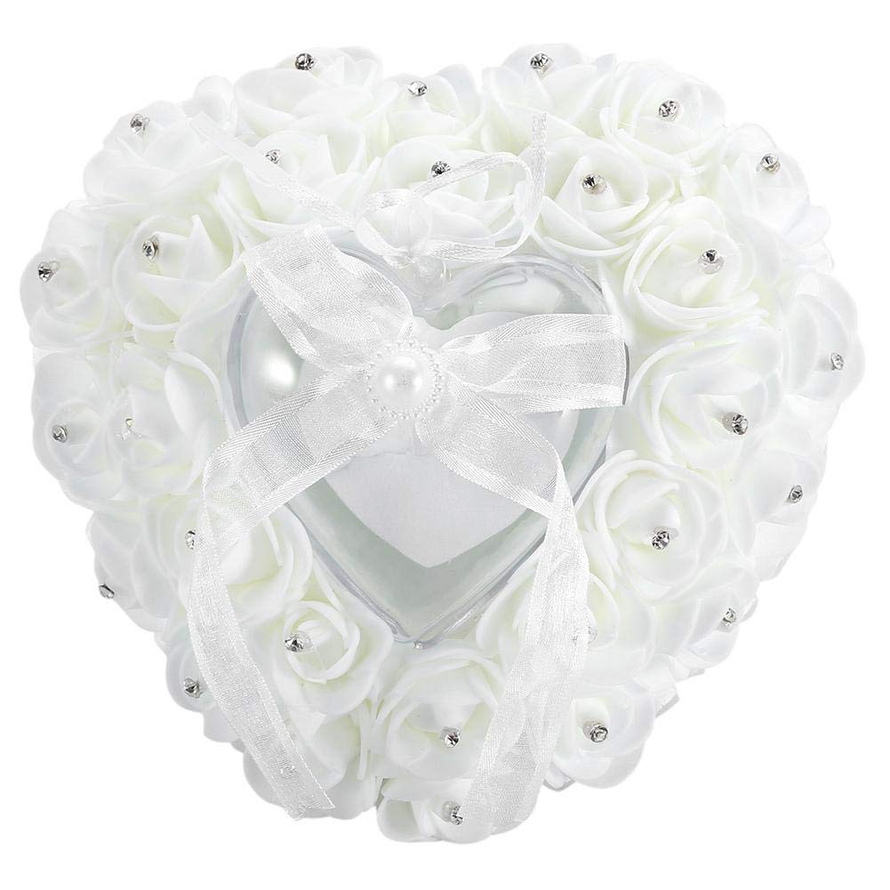 White Heart-Shaped Wedding Ring Pillow - Elegant Ring Cushion for Bride & Groom Ceremony - Perfect for Wedding Decorations, Vows Exchange & Romantic Proposals
