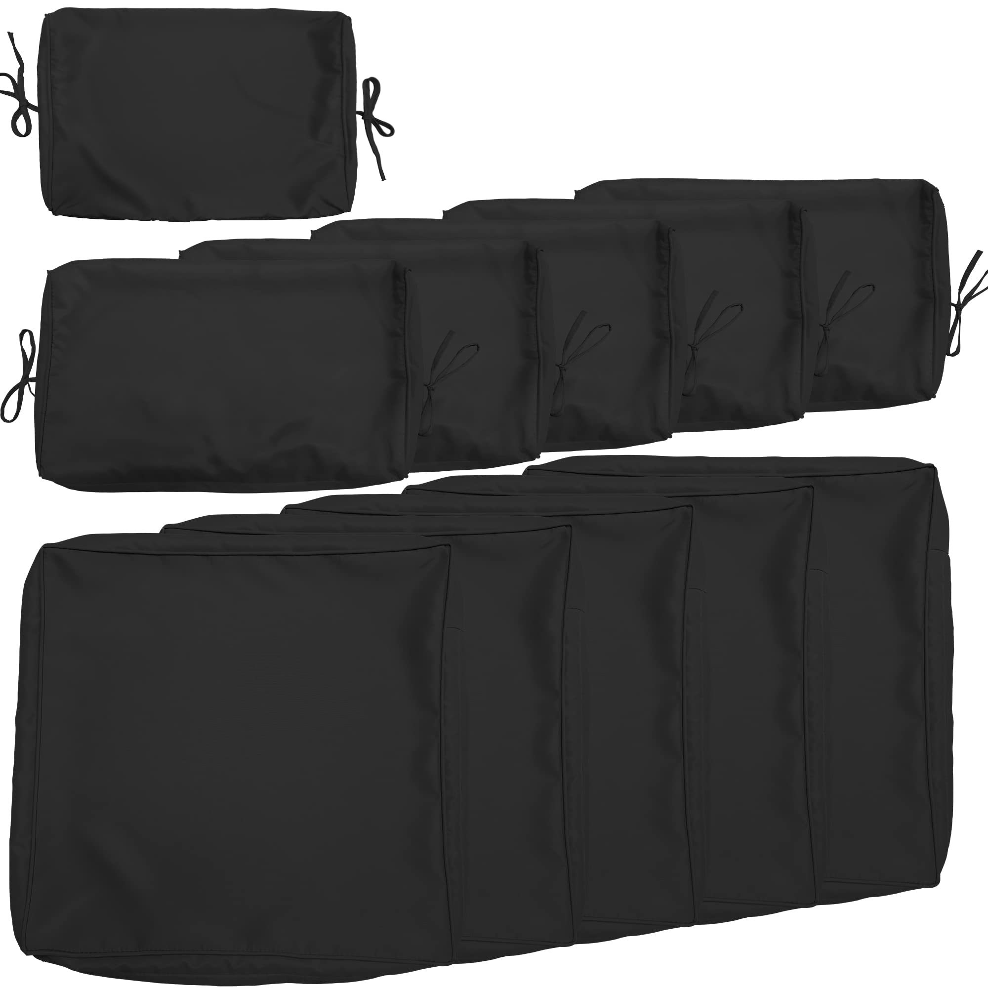 RTDTD Outdoor Patio Cushion Covers Replacement - Waterproof & UV Resistant Slipcovers for Patio Furniture, Sofa, Couch (5 Seat + 6 Backrest Covers, Black) - Perfect for Garden, Deck, Poolside & Outdoor Living Spaces