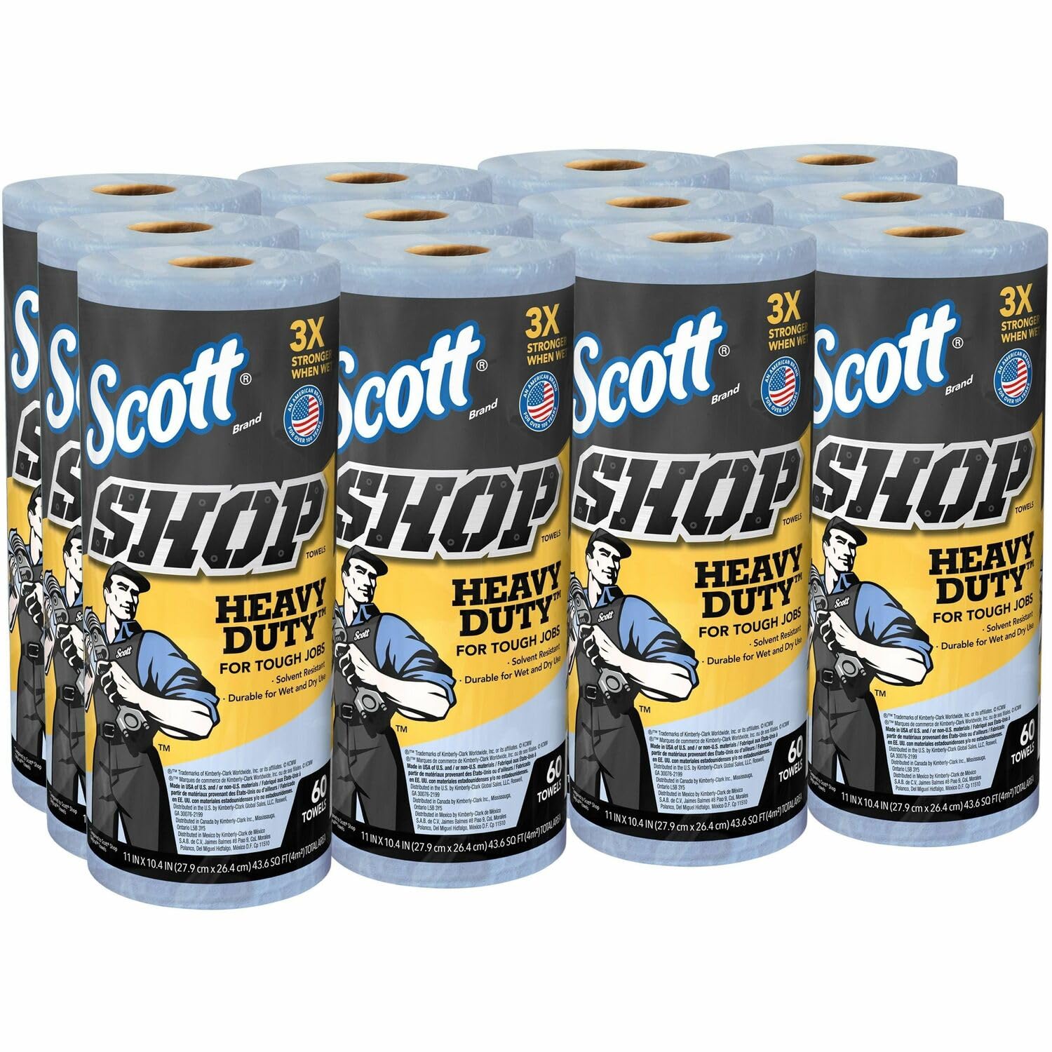 Scott® Heavy Duty Shop Towels (32992) - Industrial Grade Blue Cleaning Rags for Solvents, Oil, Grease & Tough Jobs - 10.4