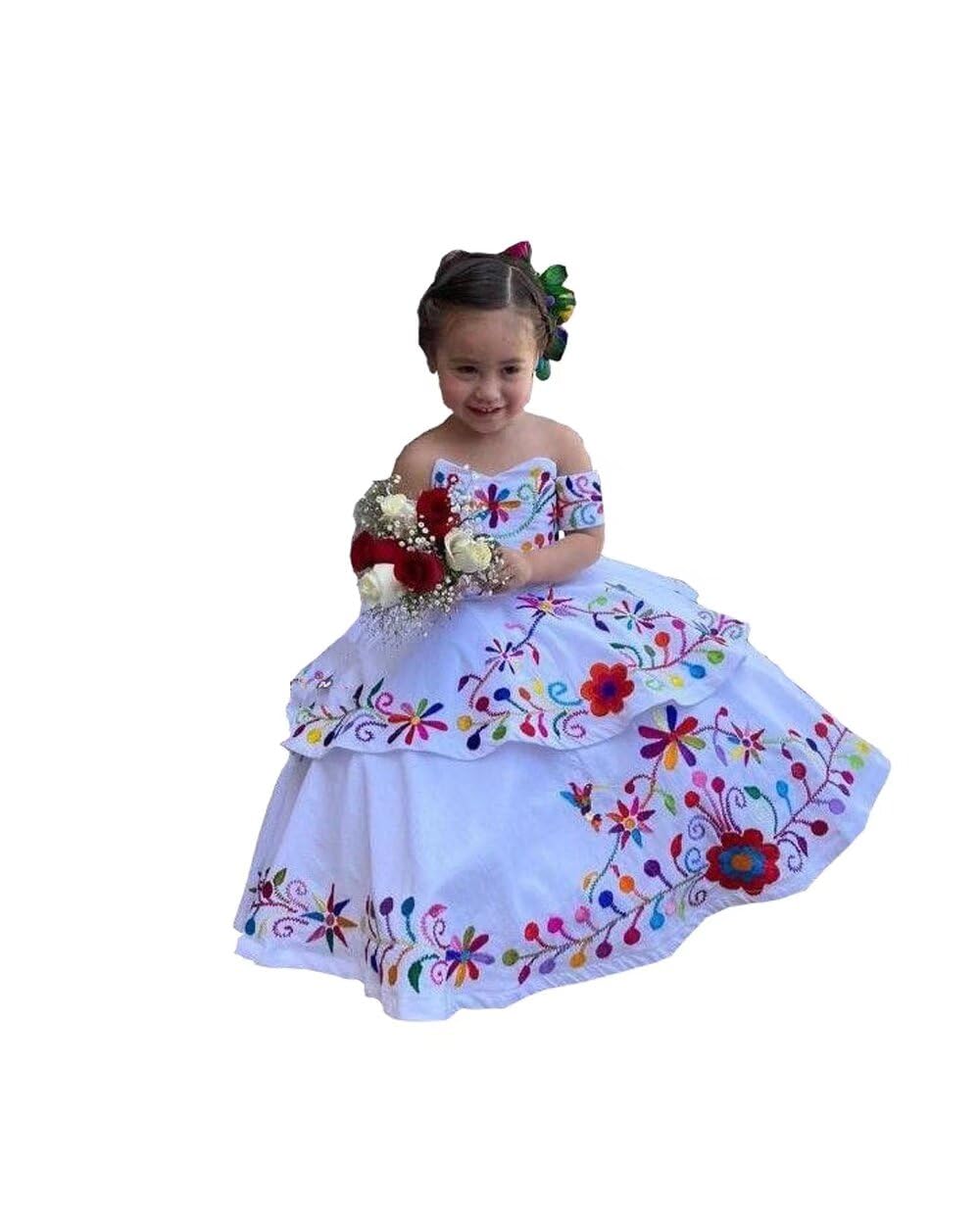 Mexican Embroidered Flower Girl Dresses for Wedding - Off Shoulder Ball Gowns for Girls (Puffy Style 2025) | Perfect for Bridal Parties, Quinceañeras & Special Occasions