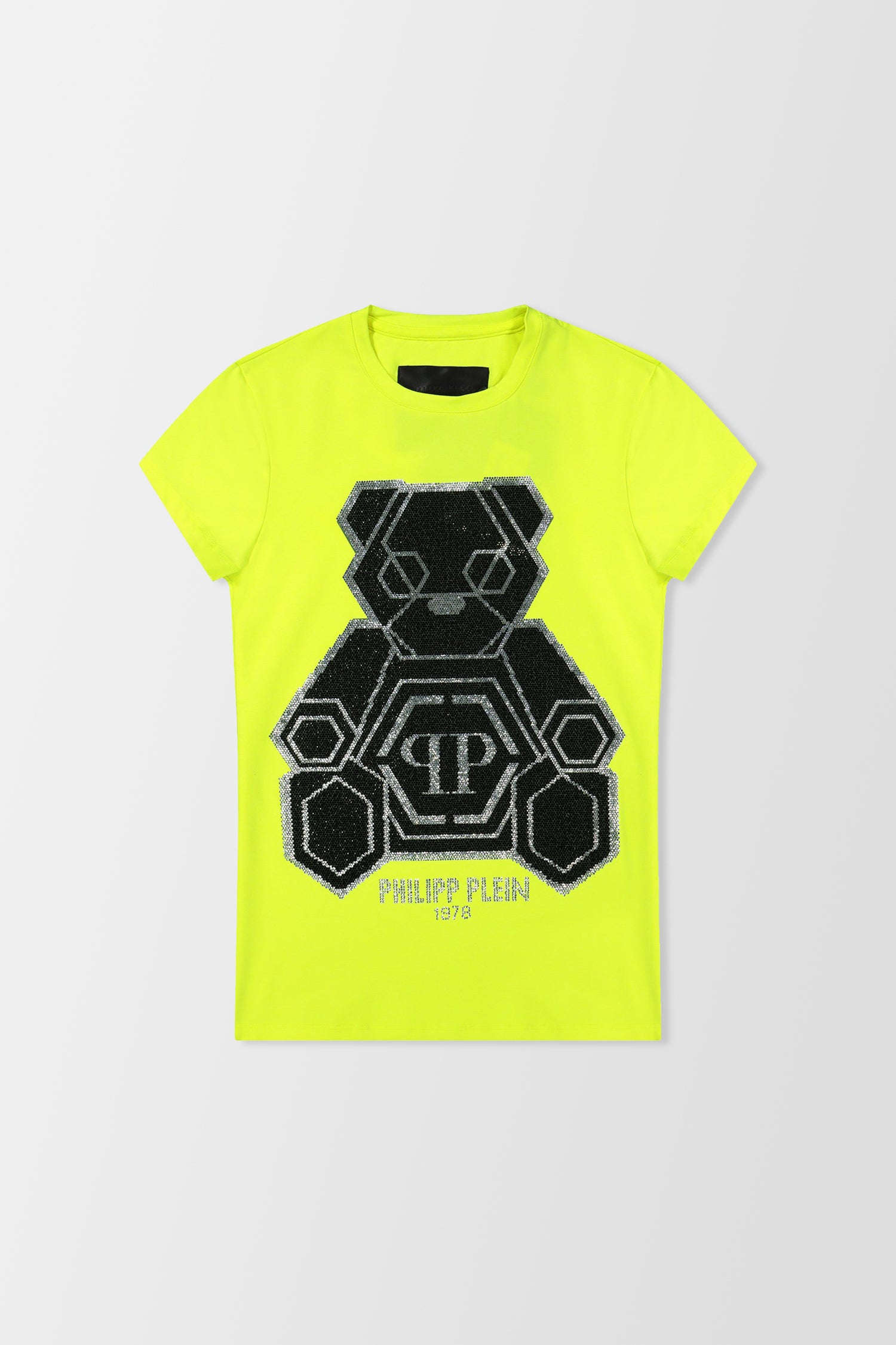 Philipp Plein Yellow Round Neck Short Sleeve Teddy Bear Graphic T-Shirt for Men - Casual Streetwear & Summer Outfits
