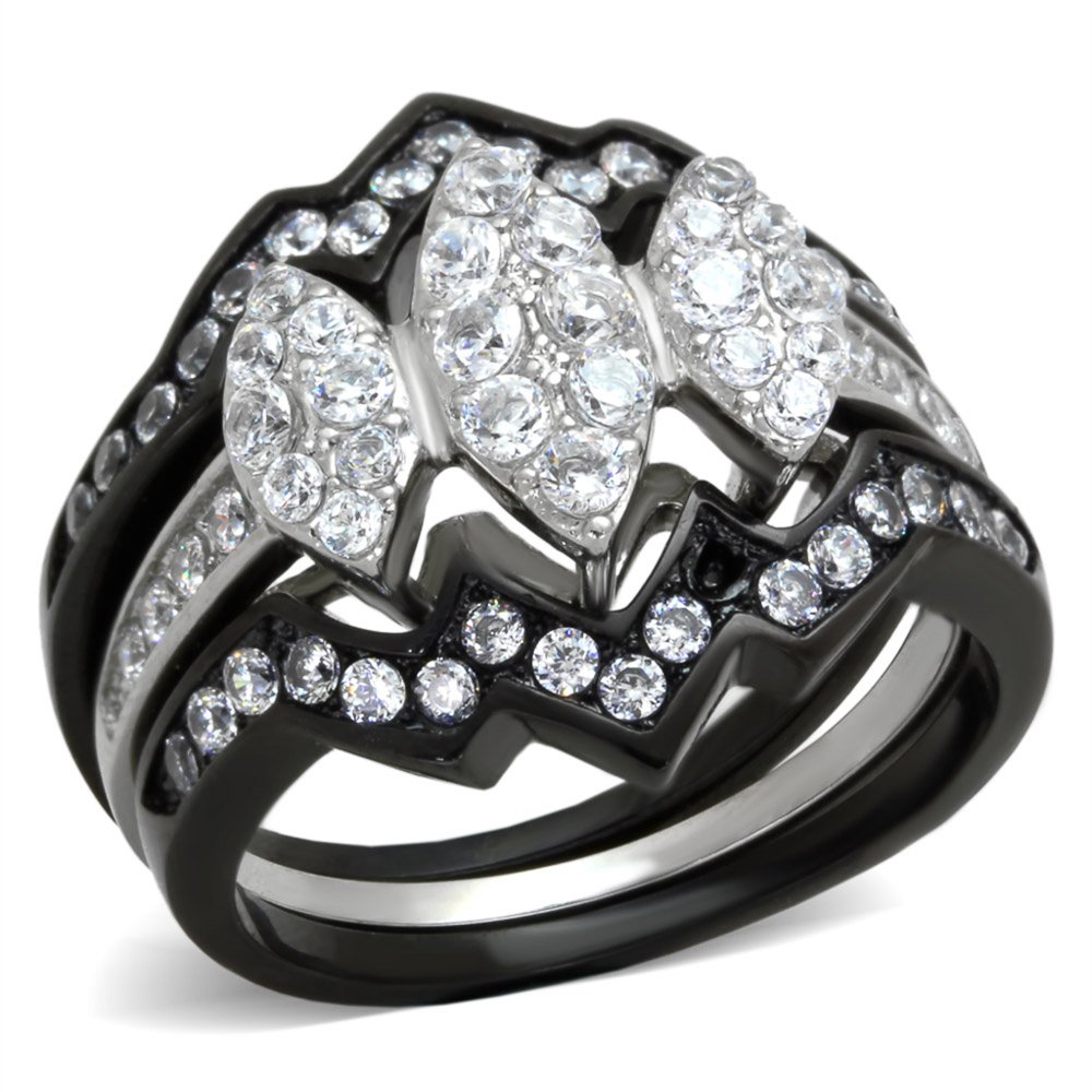 1.95ct CZ Black Stainless Steel Wedding Ring Set for Women Size 5-10 - Elegant Bridal Jewelry