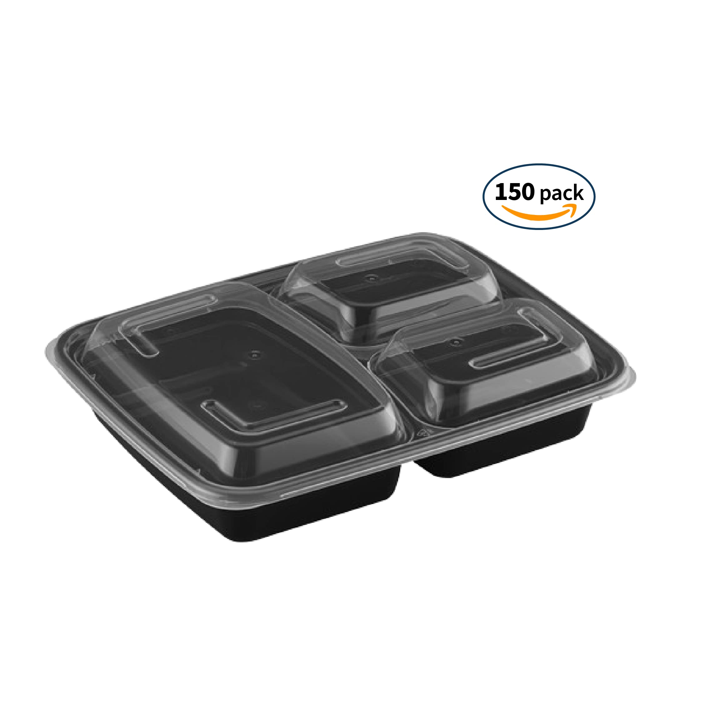 TIYA 33 oz Takeout Food Containers Bulk 150 Pack with Lids - Reusable BPA-Free Plastic Compartment To-Go Boxes - Microwave & Dishwasher Safe for Restaurants, Meal Prep, Catering & Leftovers Storage - Leak-Proof Design for Secure Food Transport