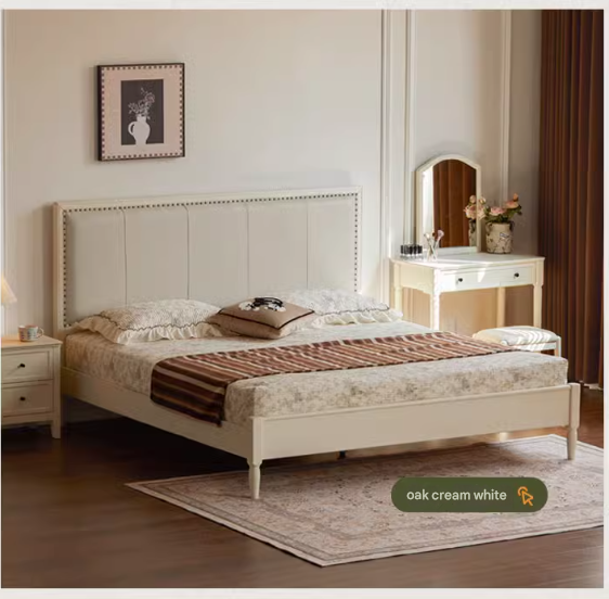 Solid Oak Wood American Soft Back Bed - Durable & Stylish Bed Frame for Bedroom, Guest Room, or Master Suite