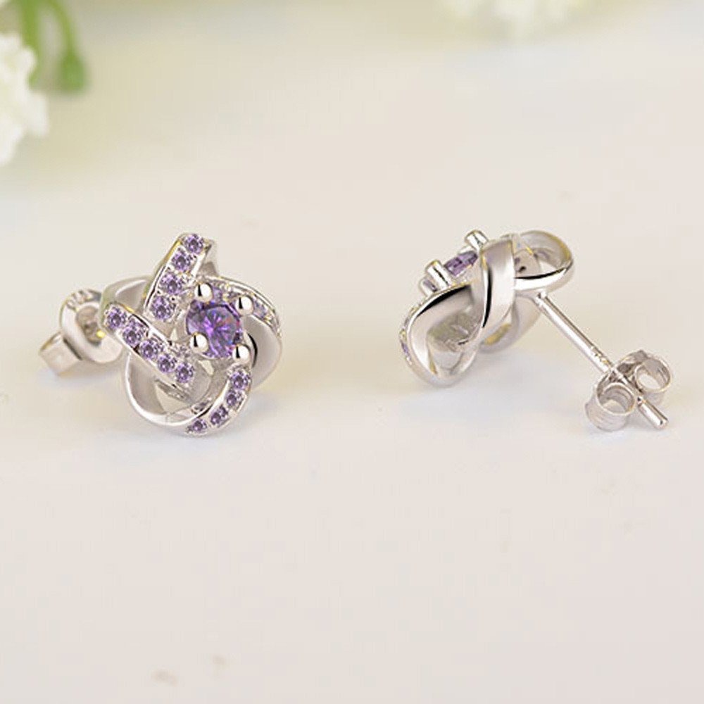 Elegant CZ Simulated Diamond Stud Earrings for Women - Purple Zircon Bridal Jewelry for Wedding, Bridesmaid & Special Occasions | Perfect Gift for Anniversary, Party & Formal Events