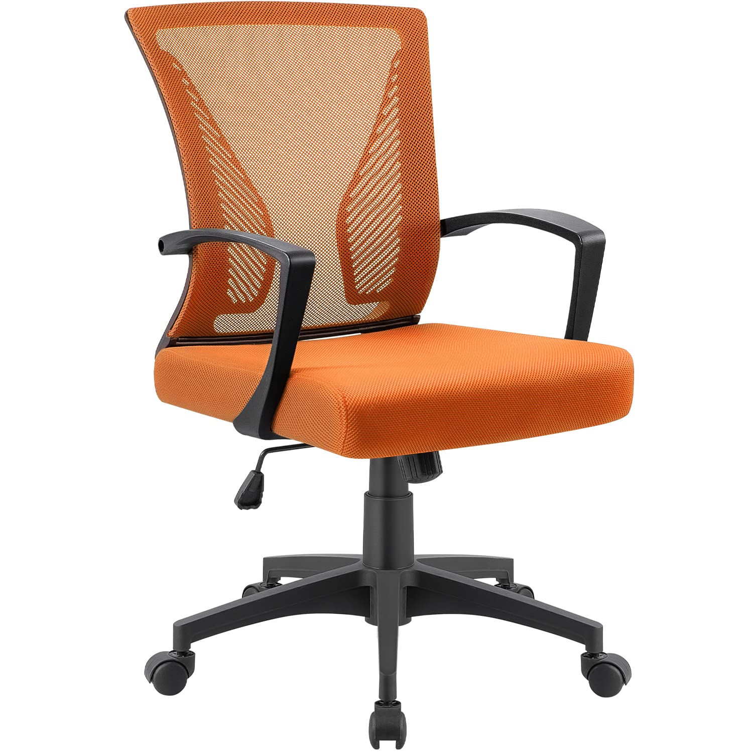 Ergonomic Mesh Office Chair with Lumbar Support - Mid Back Swivel Rolling Computer Desk Chair for Home & Office, Adjustable Armrests (Orange) - Perfect for Long Work Hours, Gaming & Study Sessions