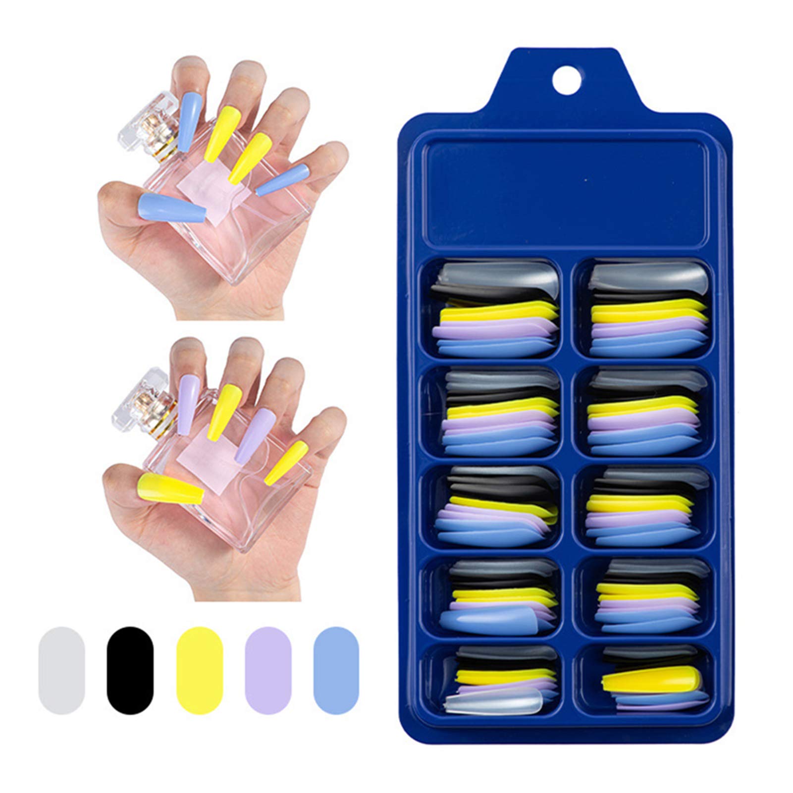 100 Pcs/Box Full Cover Long Press Coffin False Nails - Matte Ballerina Artificial Nails Tips in Pure Colors for Salon, Home Manicure & Party Events