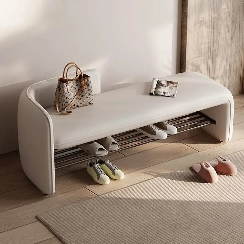 Premium Leather Shoe Changing Bench with Sturdy Iron Base - Customizable Design for Home & Entryway - Perfect for Dressing Room, Bedroom, or Hallway Organization