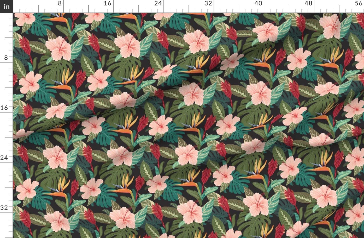 Hibiscus Night Tropical Flora Printed Fleece Fabric by The Yard - Soft & Durable for DIY Sewing Projects, Blankets, Loungewear & No-Sew Crafts - Perfect for Home Decor, Baby Items & Seasonal Creations