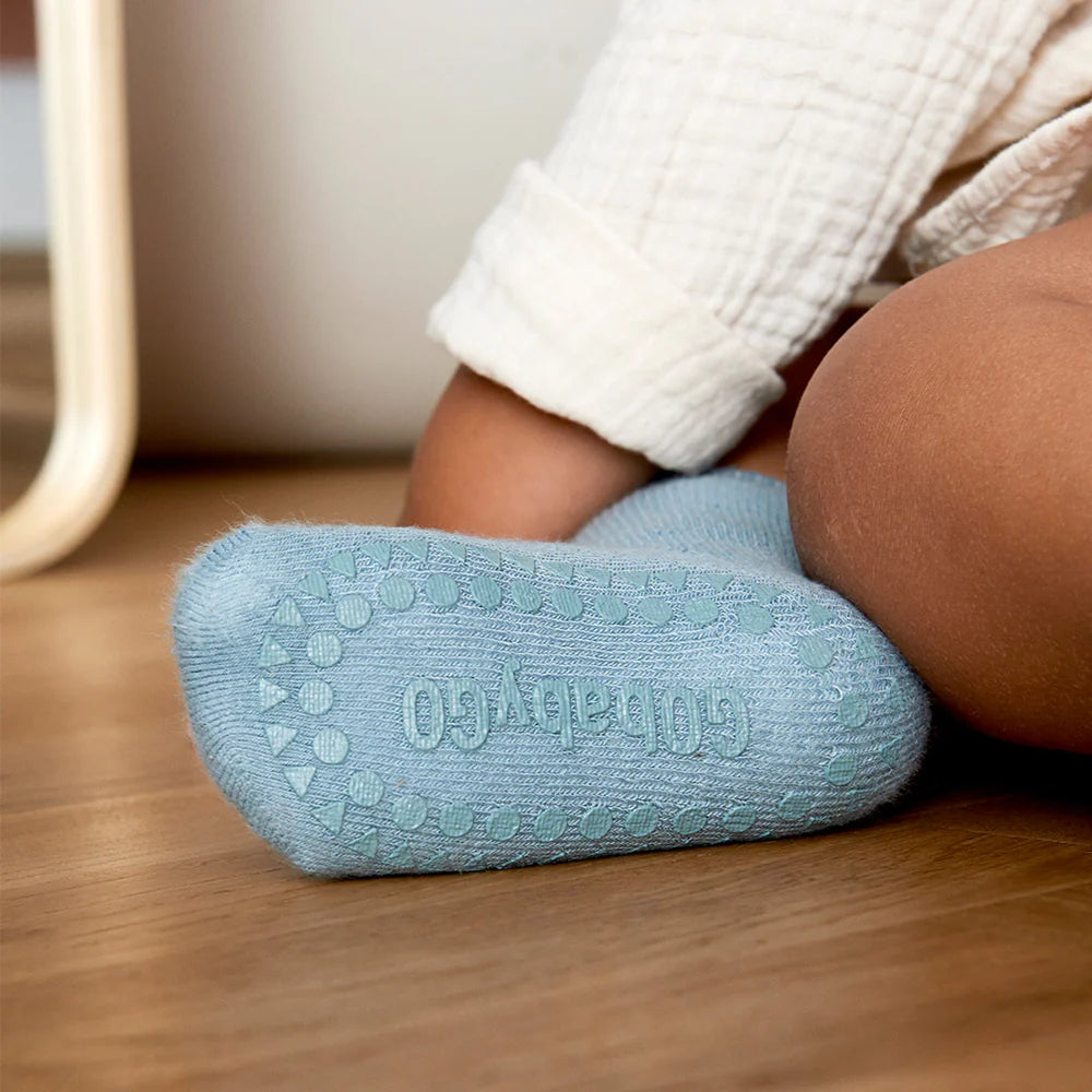 Non-Slip Grip Socks for Babies & Toddlers - Soft Dusty Blue Infant Socks for Crawling, Walking & Playtime at Home or Daycare