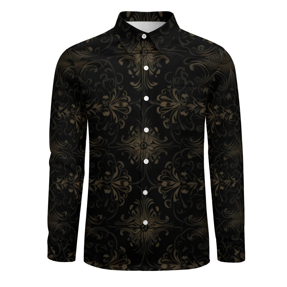 Gothic Simple Design Casual One Pocket Long Sleeve Shirt for Men & Women | Vintage Punk Style Cotton Blouse for Daily Wear, Street Fashion and Gothic Events