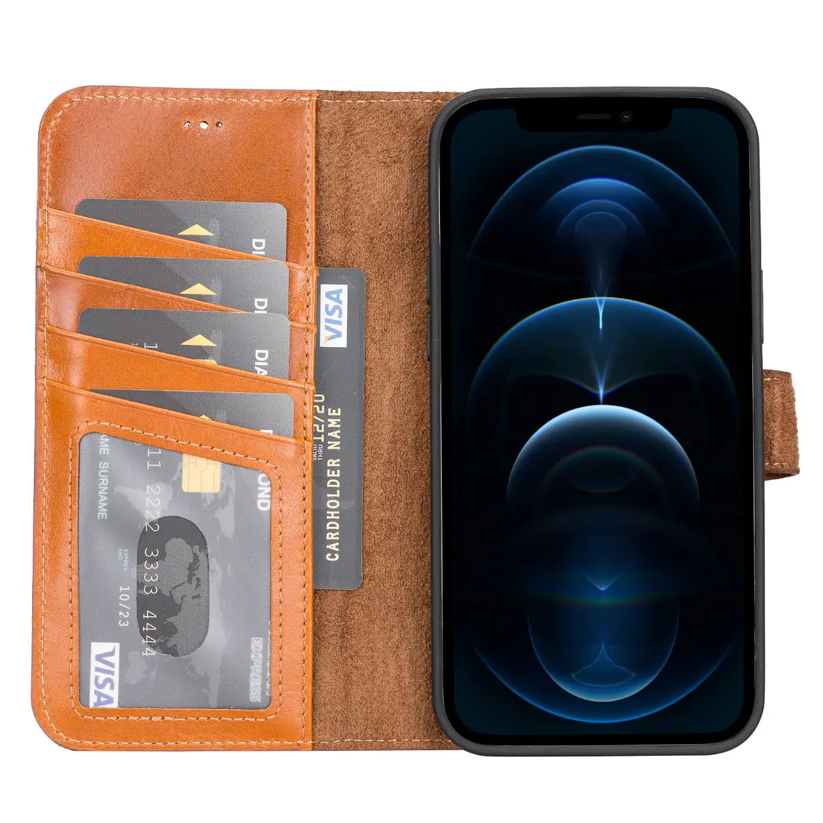 Premium Burnished Tan Leather Wallet Case for iPhone 13 Pro Max - Slim Protective Cover with Card Slots | Perfect for Business, Travel & Everyday Use