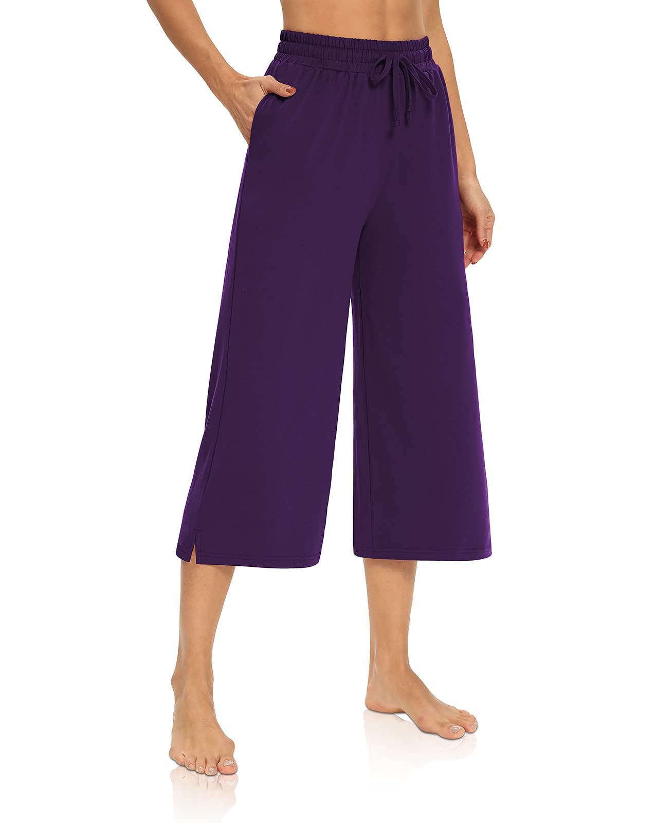 DIBAOLONG Women's Capri Pants - Loose Yoga Pants with Wide Leg, Drawstring Waist & Pockets - Comfy Lounge Pajama Sweatpants for Yoga, Workout, Travel & Home Relaxation