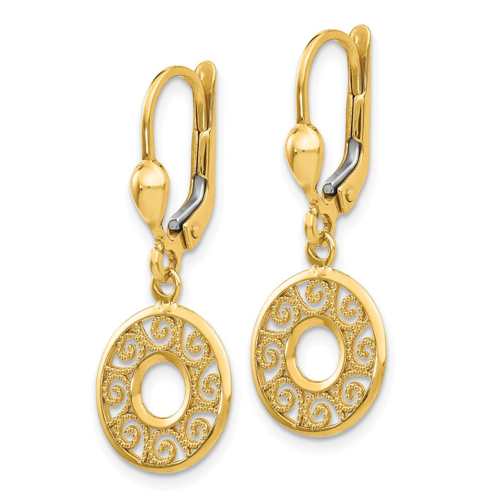 Gold Dangling Round Filigree Leverback Earrings for Women - Vintage TH567 Design - Perfect for Weddings, Parties & Special Occasions