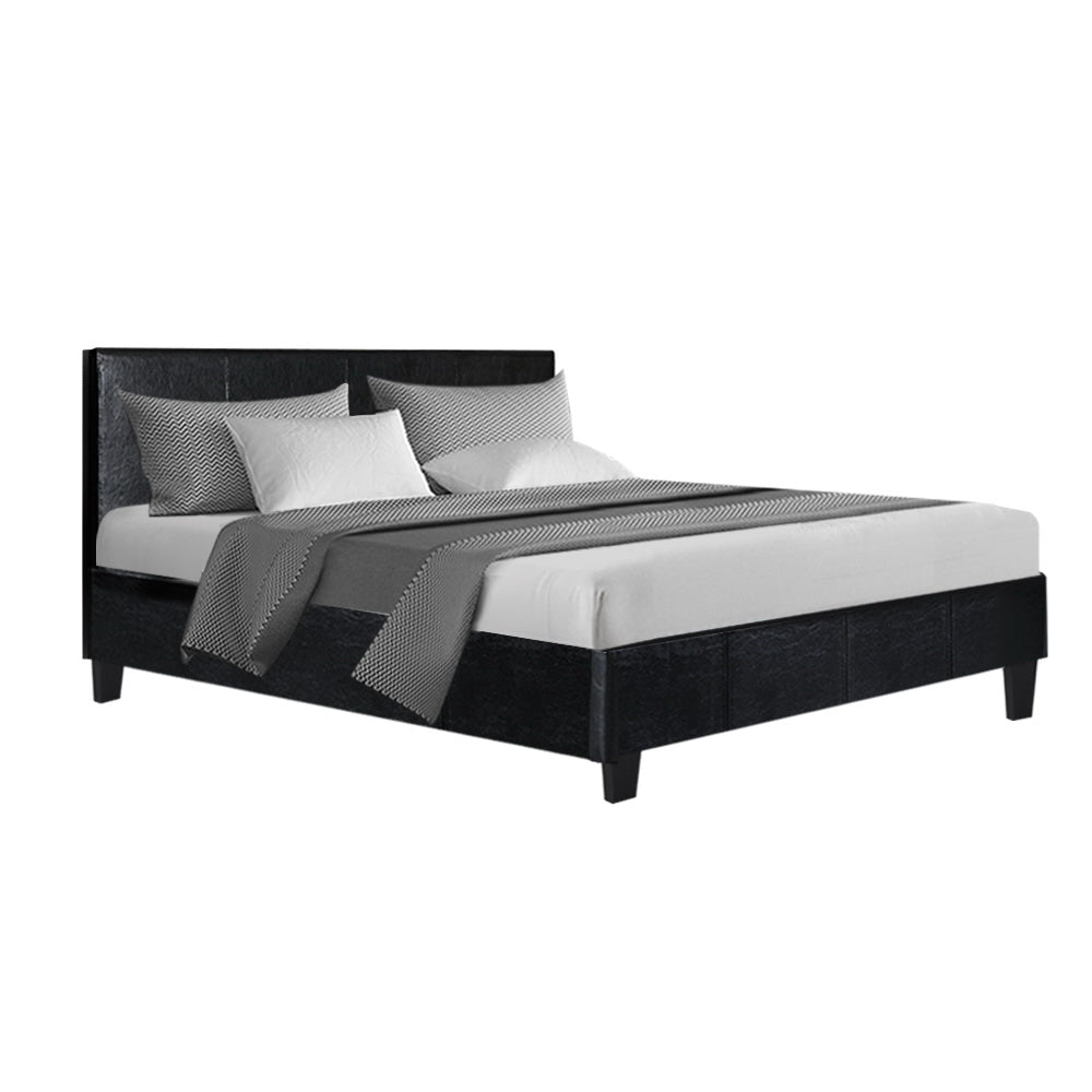 Coogee Double Bed Frame Black - Sturdy Metal Platform Bed with Headboard - Perfect for Modern Bedrooms & Guest Rooms