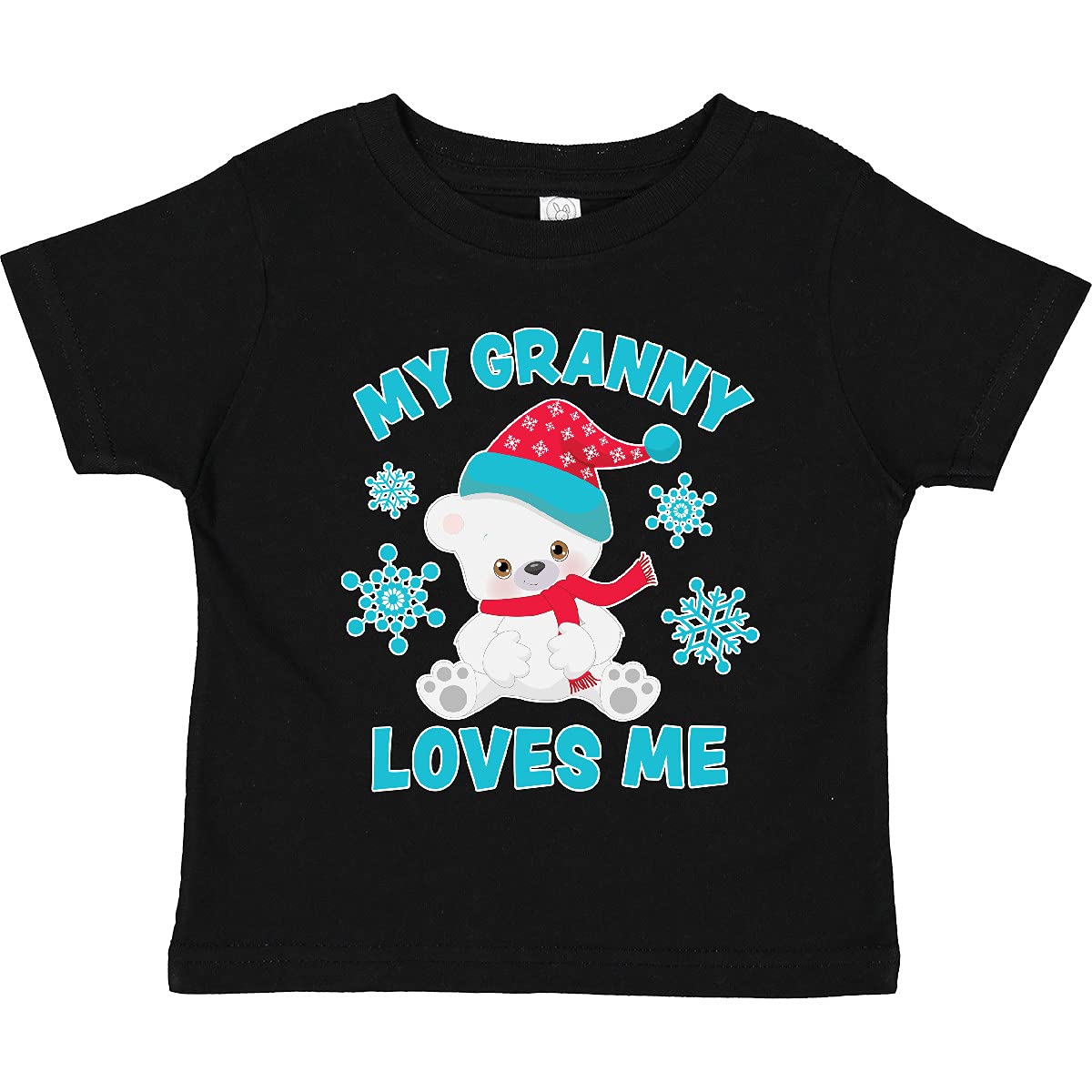 Polar Bear My Granny Loves Me in Santa Hat Toddler T-Shirt - Cute Christmas Graphic Tee for Kids Holiday Family Photos & Gift Giving