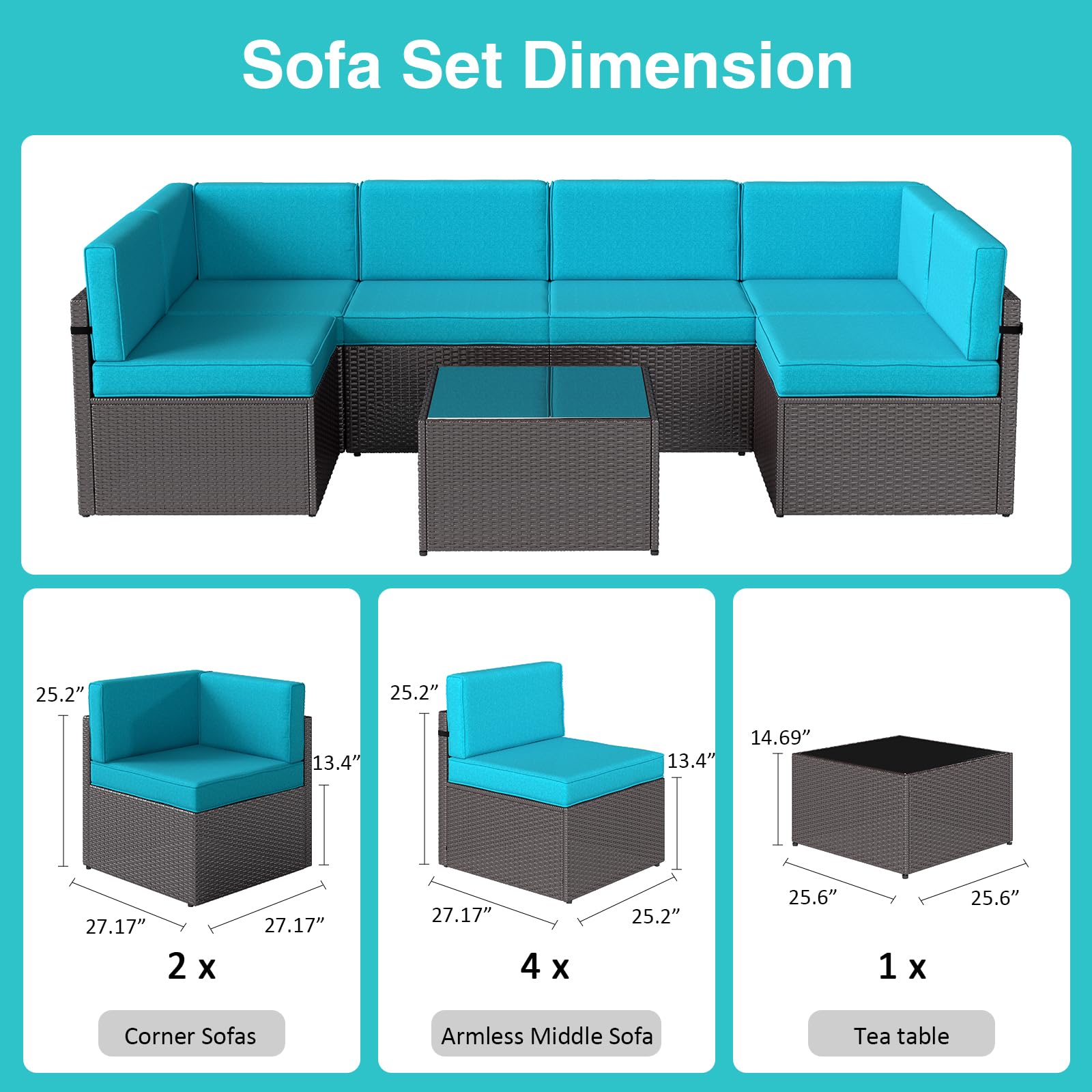 Kinsunny 7-Piece Outdoor Patio Furniture Set - PE Rattan Wicker Sofa Sectional with 2 Pillows & Coffee Table - Perfect for Garden, Poolside, and Backyard Relaxation