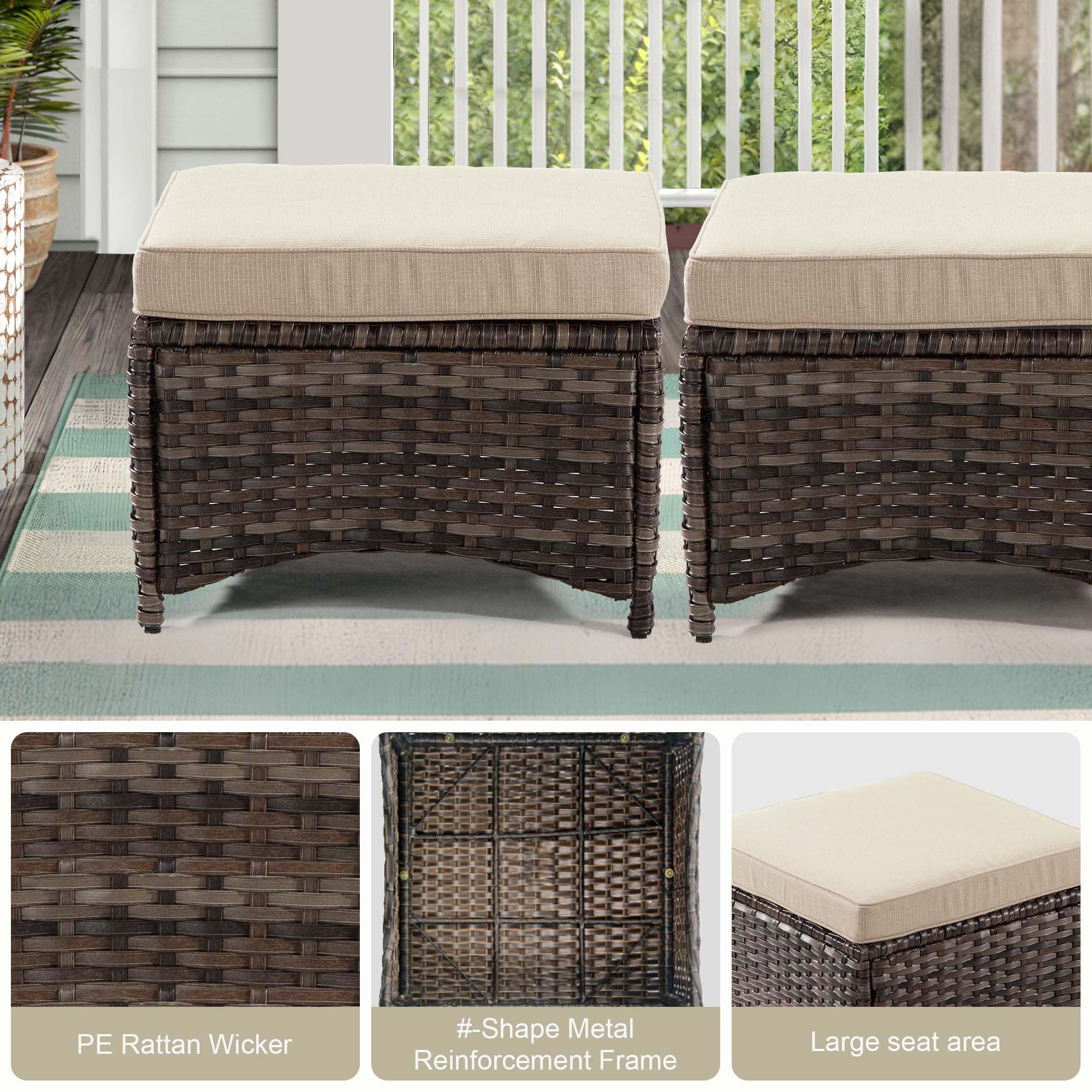2-Piece Outdoor Wicker Ottoman Set with Removable Cushions - 22