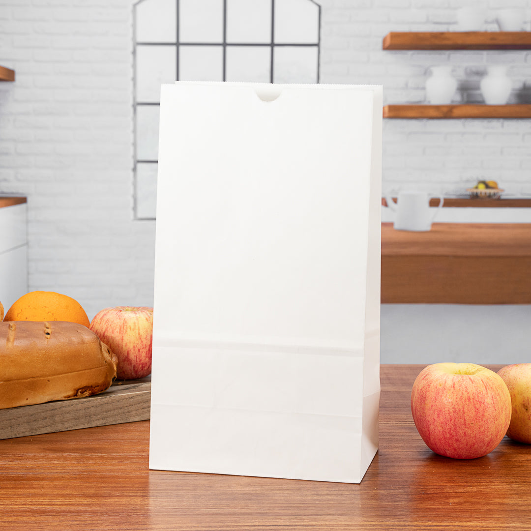 Premium White Paper Bags 12 lb Capacity - 7 x 4.25 x 12.5 Inches - Pack of 100 | Perfect for Retail, Grocery & Takeout Packaging