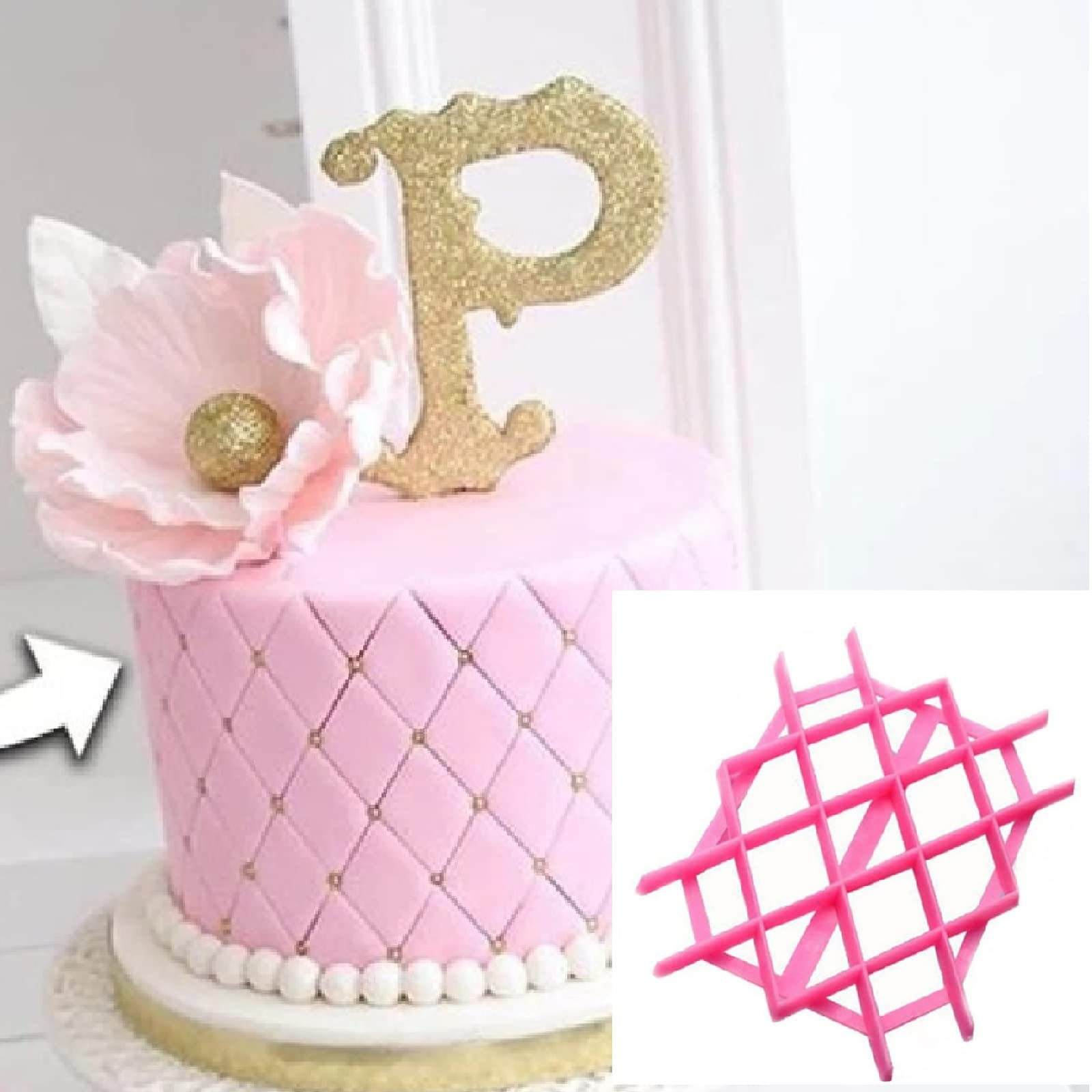 Pink Cake Fondant Embossing Mould - Fondant Embosser Cake Decorating Tool for Sugar Craft & Icing - Easy to Use Plunger for Cupcakes & Cakes - Perfect for Birthday, Wedding & DIY Baking Decorations