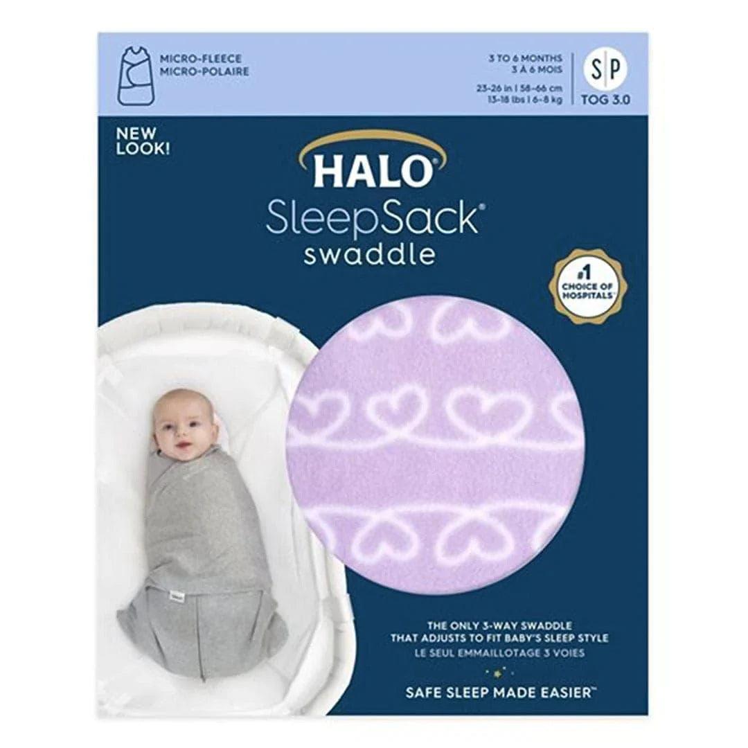 Halo Sleepsack Swaddle Micro Fleece Heartline Purple 3 TOG - Soft Baby Swaddle Blanket for Newborns & Infants - Perfect for Nursery, Daycare & Travel