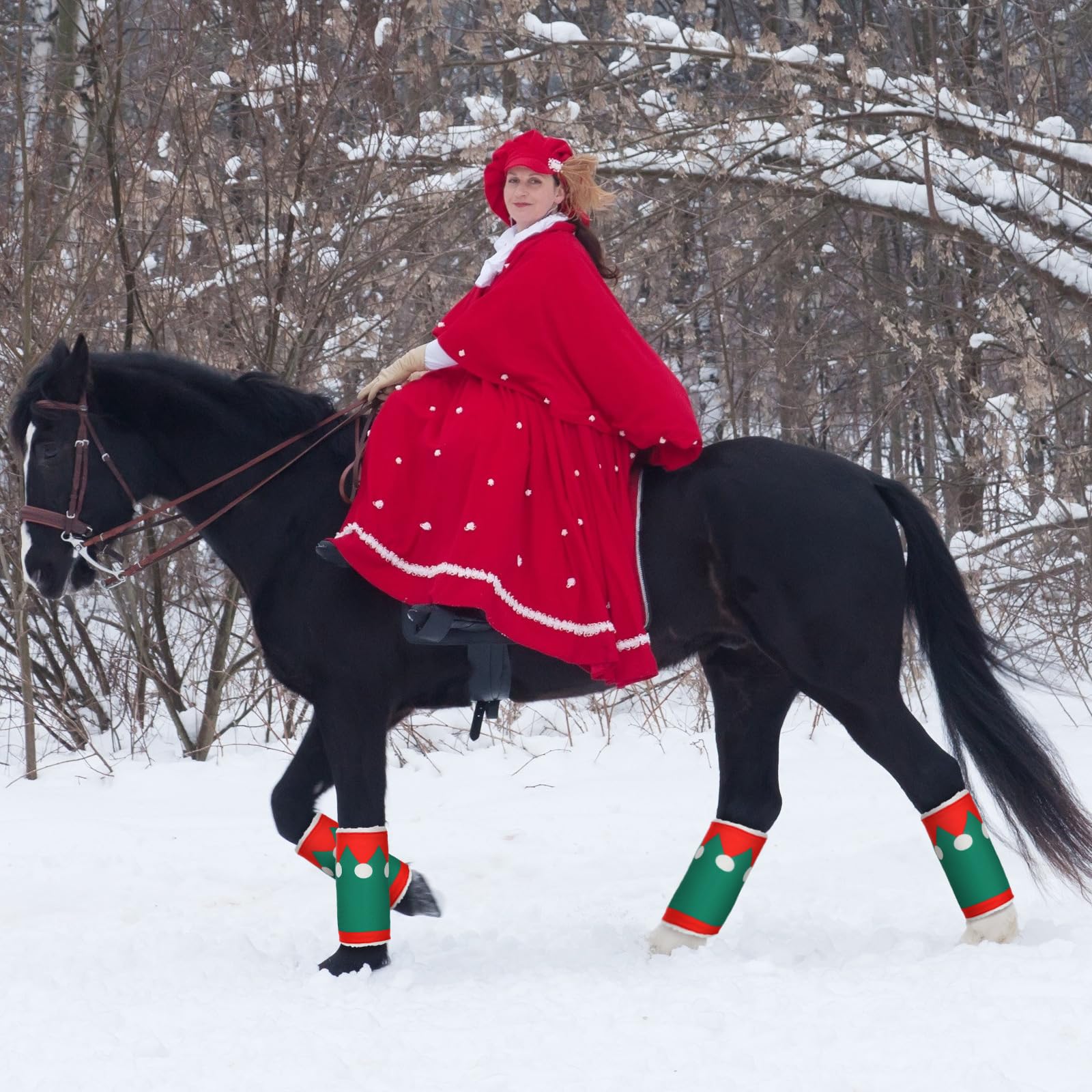 12 Pcs Christmas Horse Leg Wraps - Faux Fur Polyester Standing Wraps for Horses & Sheep - Elf Style Leg Warmers for Christmas Parades & Party Decorations - Perfect for Holiday Festivities & Farm Animal Costumes