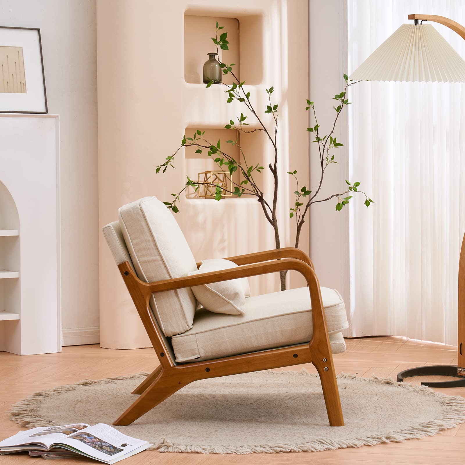Karl Home Accent Chairs Set of 2 - Mid-Century Modern Upholstered Lounge Armchairs with Pillows, Solid Wood Frame & Soft Cushions - Perfect for Living Room, Bedroom, Balcony - Beige | Cozy Seating for Reading Nooks, Conversation Areas & Small Spaces
