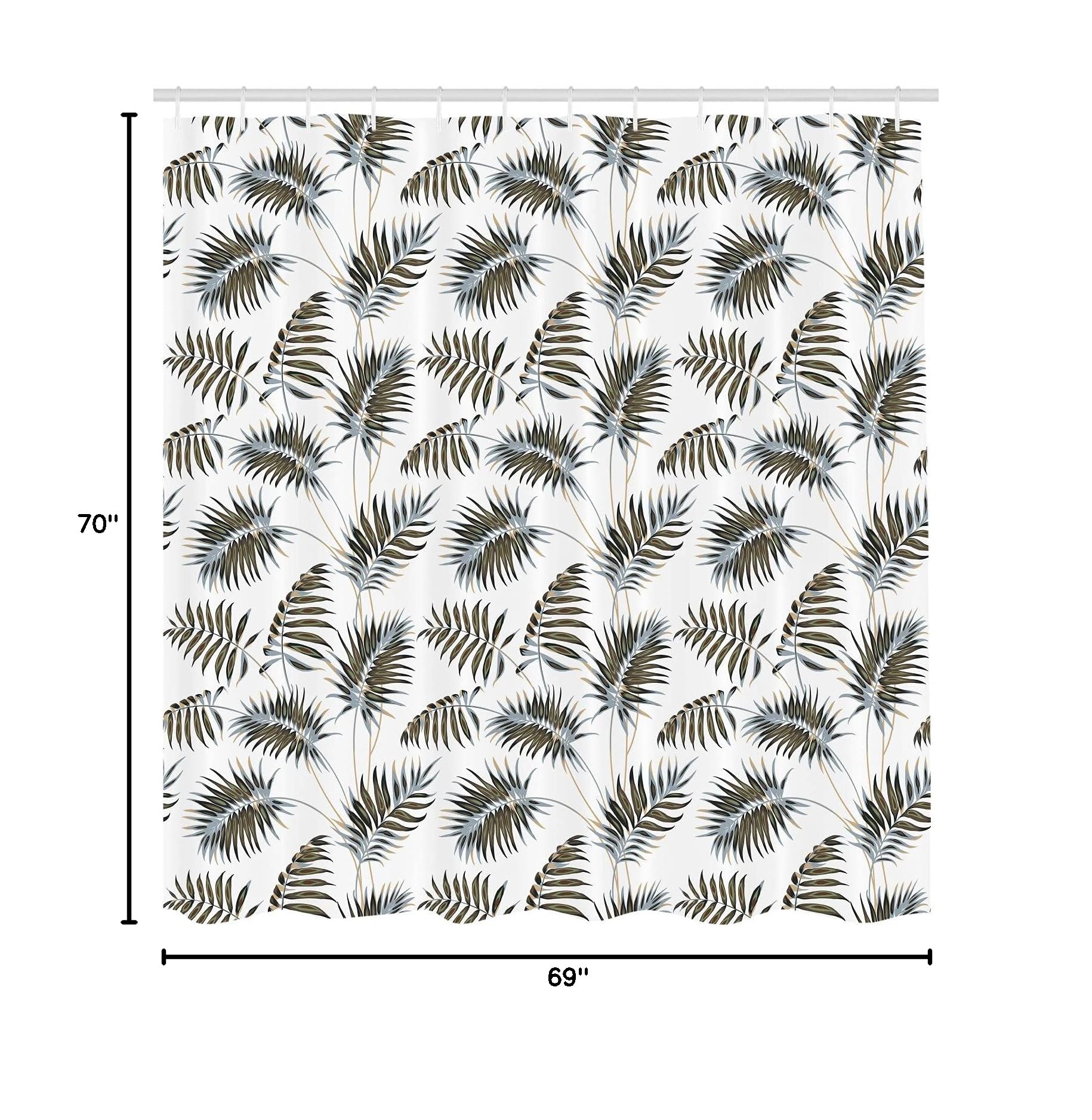 Ambesonne Tropical Palm Leaves Shower Curtain - Green Army Botanical Print Bathroom Decor Set with Hooks, 70 Inch Long Waterproof Fabric - Perfect for Beach Theme Bathrooms, Coastal Home Decor & Spa Retreats