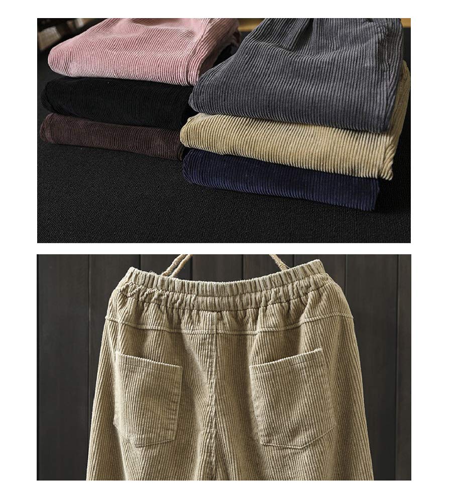 Minibee Women's Corduroy Pants - Stretch Elastic Waist with Drawstring, Soft Cotton Casual Trousers for Lounge, Work & Everyday Wear