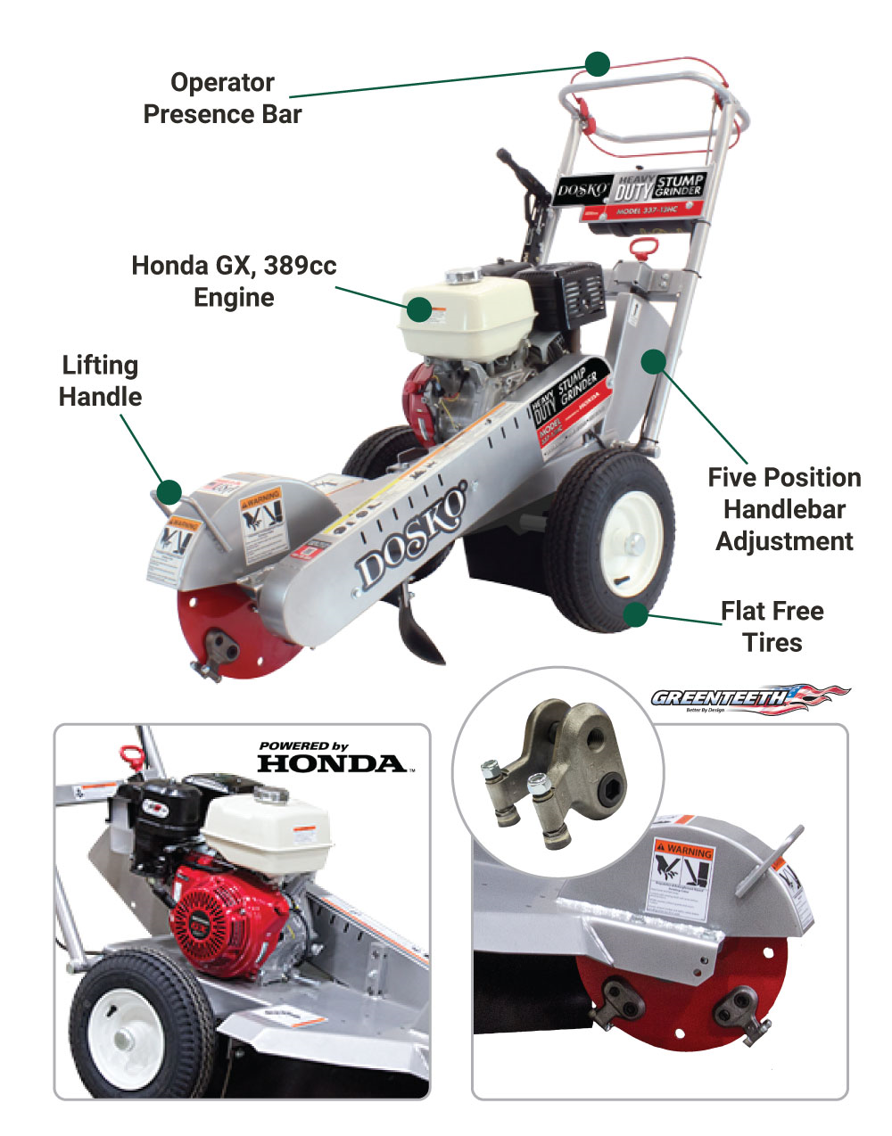 Dosko 337 13HC Stump Grinder - 13HP Honda GX390 Gas Engine with 14