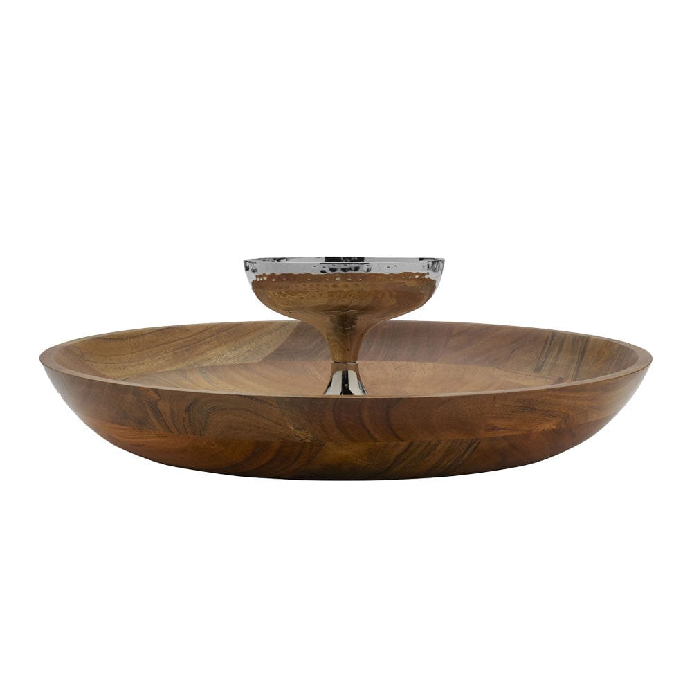 Premium Hammersmith Wood Chip and Dip Serving Set - Elegant Wooden Tray with 2 Bowls for Chips, Dips, Nuts & Party Snacks - Perfect for Entertaining, Game Nights & Family Gatherings