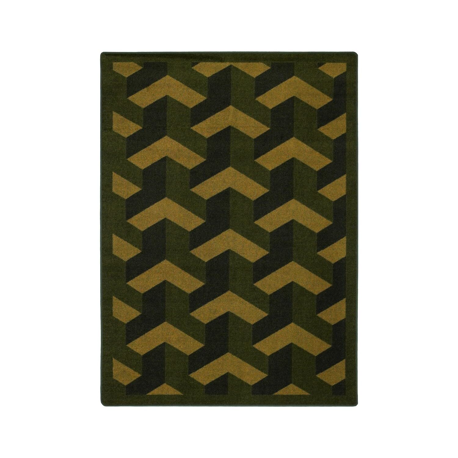Joy Carpets Kaleidoscope Rooftop Whimsical Area Rug - Soft Non-Slip Olive Green Kids Playroom Rug for Nursery, Bedroom & Play Areas