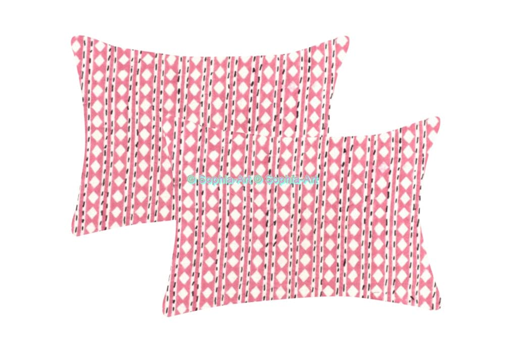 Sophia-Art Handmade Bohemian Indian King/Twin Cotton Bedspread - Reversible Kantha Stitch Quilt with Sham Cover, Pink Diamond, 90x108 inches - Perfect for Boho Bedroom Decor, Guest Room Accent & Hippie Style Home