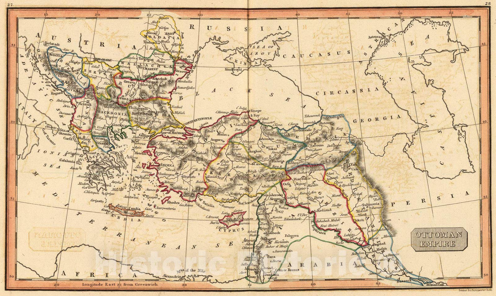 Vintage Ottoman Empire Map 1835 - Historic Pictoric Wall Art Decor 74x44 Inches - Perfect for Home, Office & Classroom Decorations