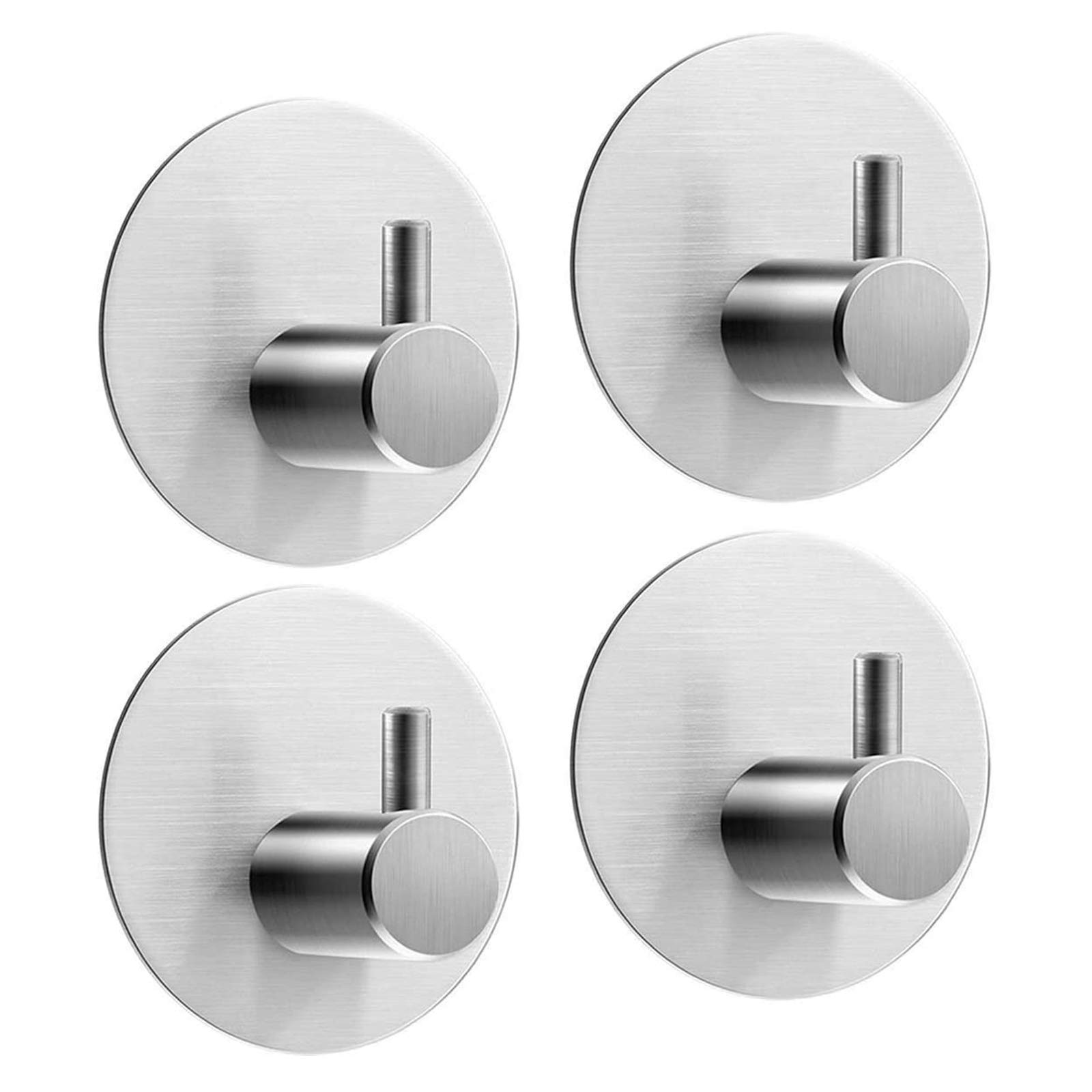 Aikzik 4-Pack Stainless Steel Self-Adhesive Wall Hooks - No Drill Towel Hanger for Bathroom & Kitchen - Strong Adhesive Hooks for Robes, Keys, Utensils & Home Organization