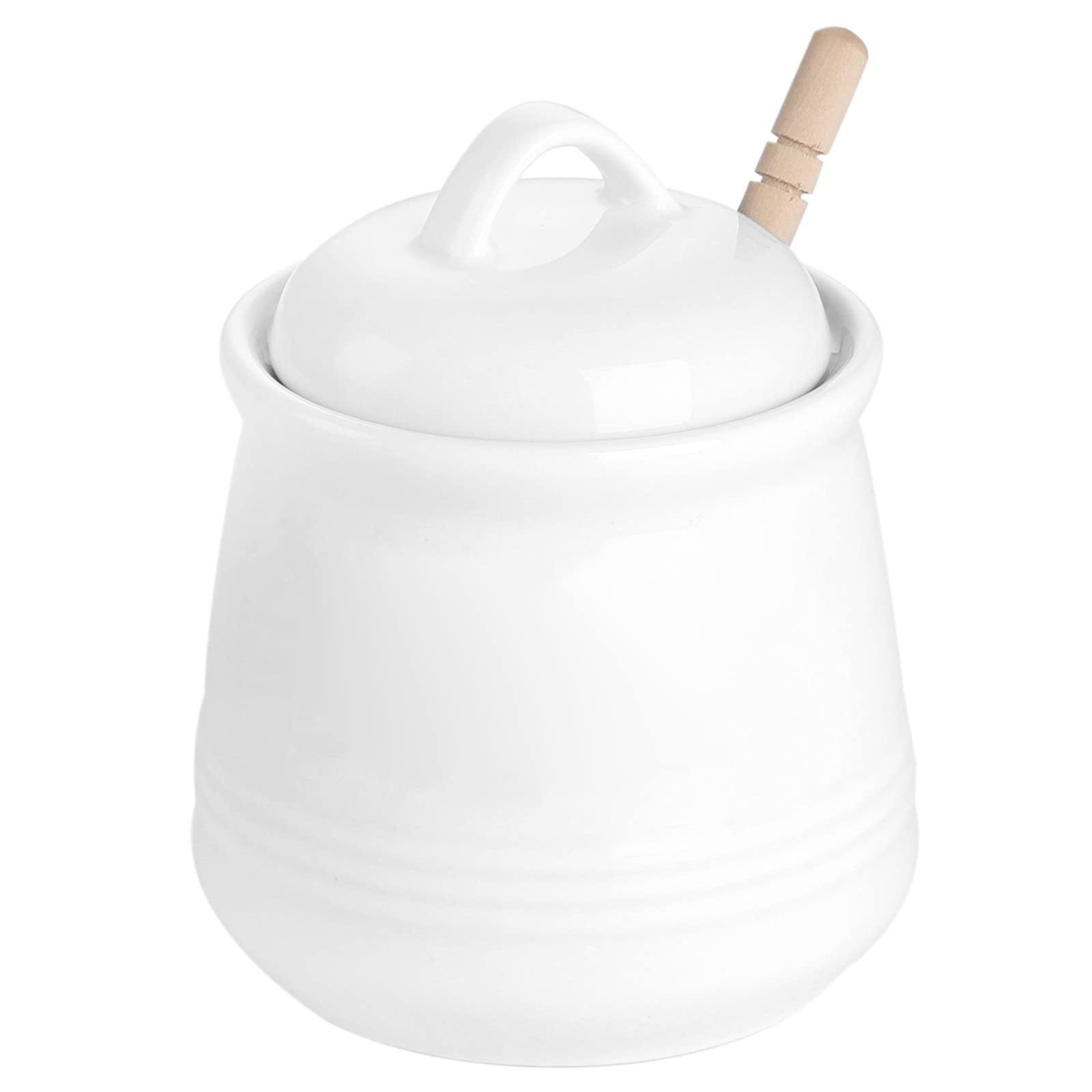 HAOTOP 12oz White Ceramic Honey Pot with Lid & Honey Dipper - Porcelain Honey Jar, Easy to Clean & Dishwasher Safe - Perfect for Tea, Breakfast, and Gift Giving