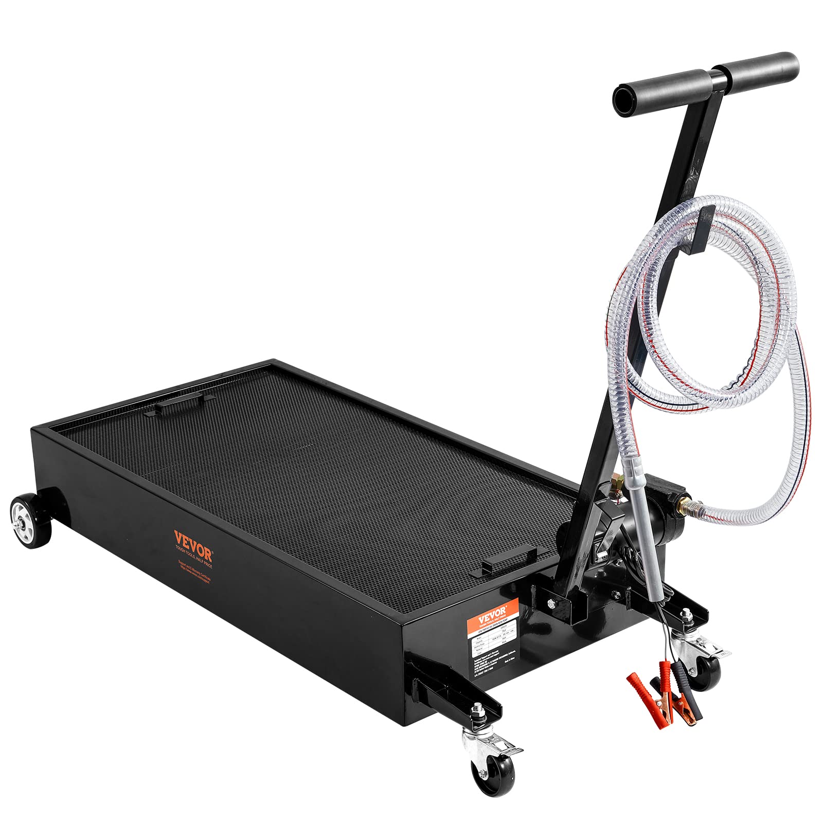 VEVOR 20 Gallon Low Profile Oil Drain Pan with 180W Electric Pump - 8.2ft Hose & Folding Handle - Rolling Oil Change Cart for Trucks, Buses, RVs - Perfect for Auto Shops, Fleet Maintenance & DIY Oil Changes