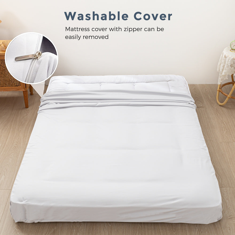 MAXYOYO 8-Inch Thick Japanese Futon Mattress - Super Soft Square Quilting Floor Bed for Guest Room & Small Spaces (Light Brown) | Perfect for Apartments, Dorms & Meditation Rooms
