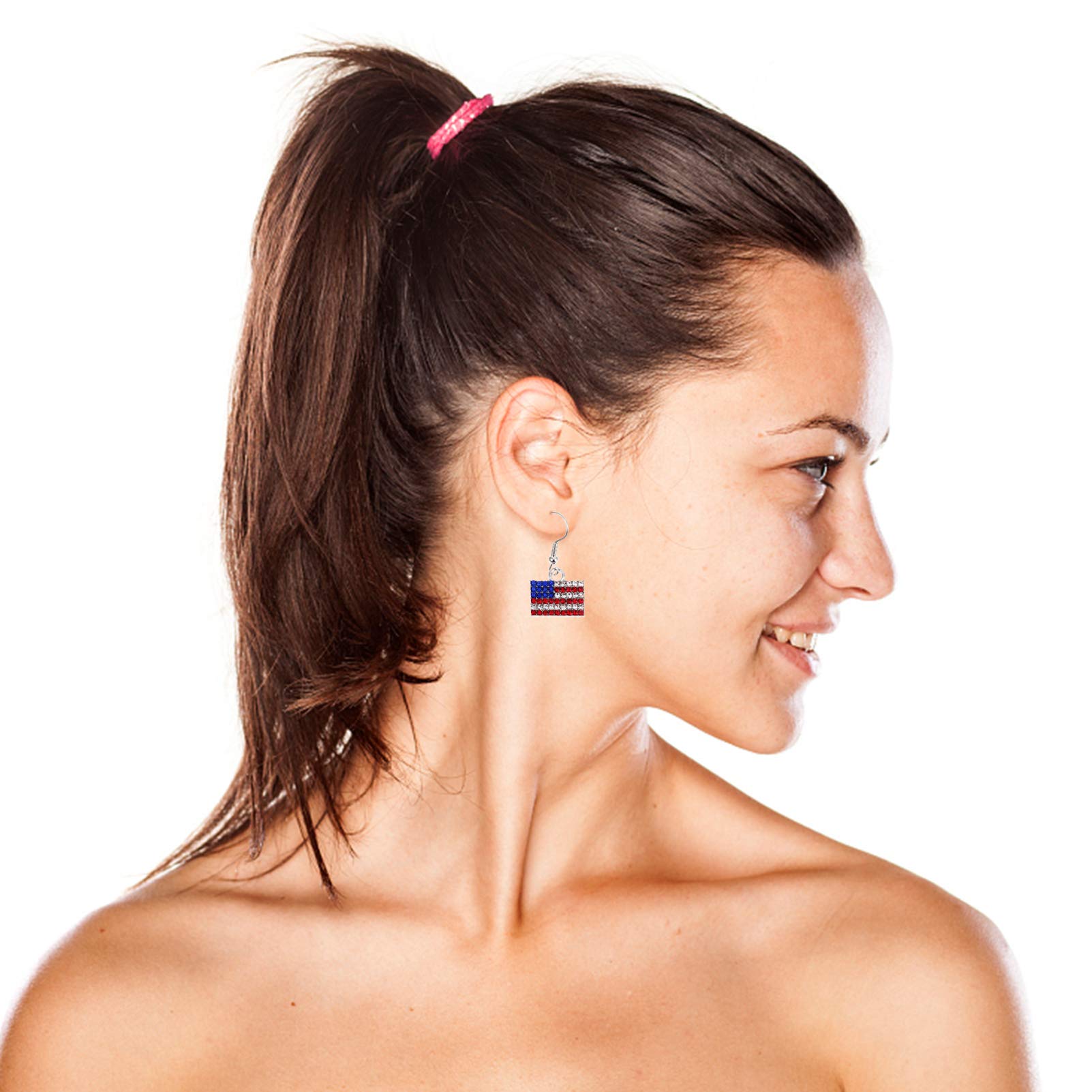 Bestoyard Women's Patriotic American Flag Dangle Earrings - 2 Pairs Rhinestone Diamond Hook Earrings for 4th of July, Independence Day & National Holidays | Perfect for Parties, Parades & Festive Celebrations