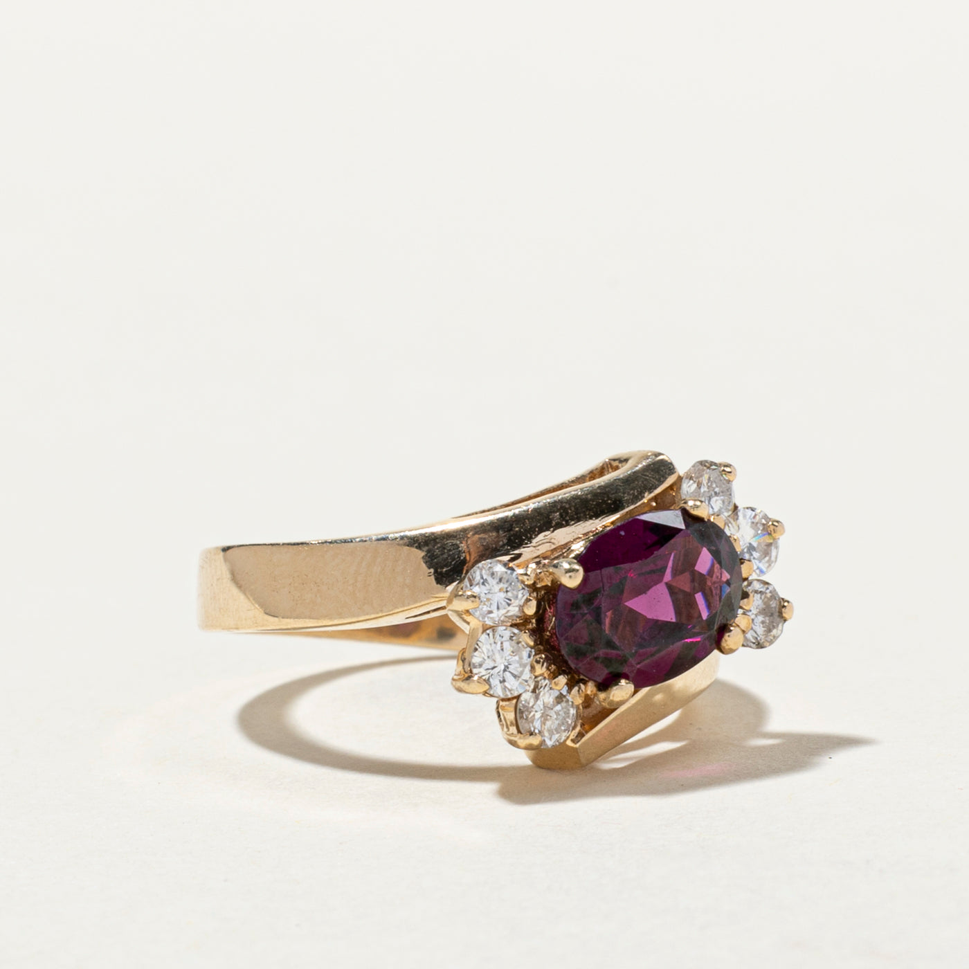 1.13ct Garnet & 0.39ct Diamond Bypass Ring - Size 6.25 | Elegant Vintage Style Jewelry for Women | Perfect for Anniversary, Engagement & Special Occasions