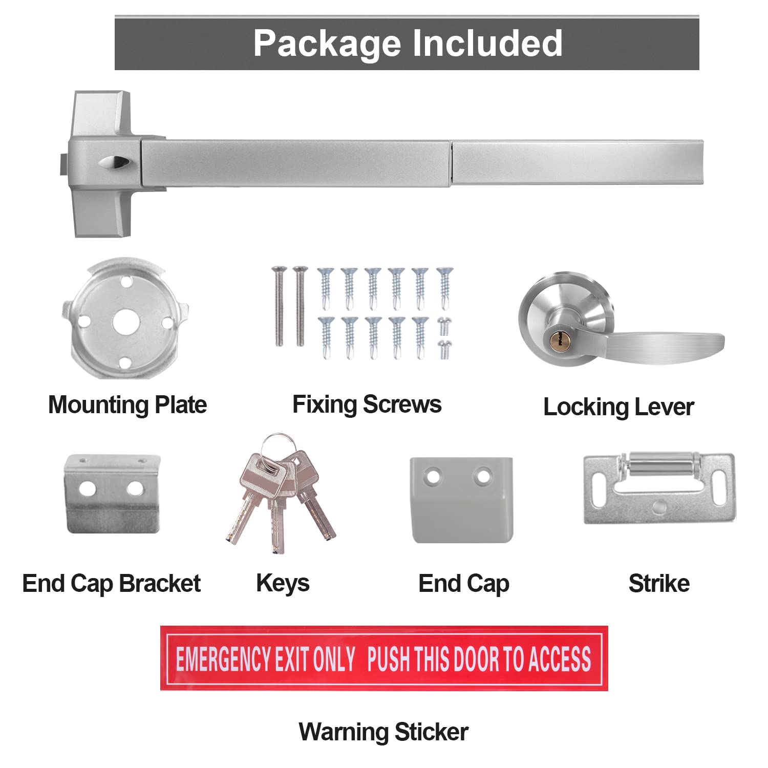 BST Stainless Steel Panic Exit Device with Exterior Lever - Commercial Emergency Push Bar for 28”-36” Metal/Wood Exit Doors | Durable Door Lock Hardware for Schools, Offices & Public Buildings