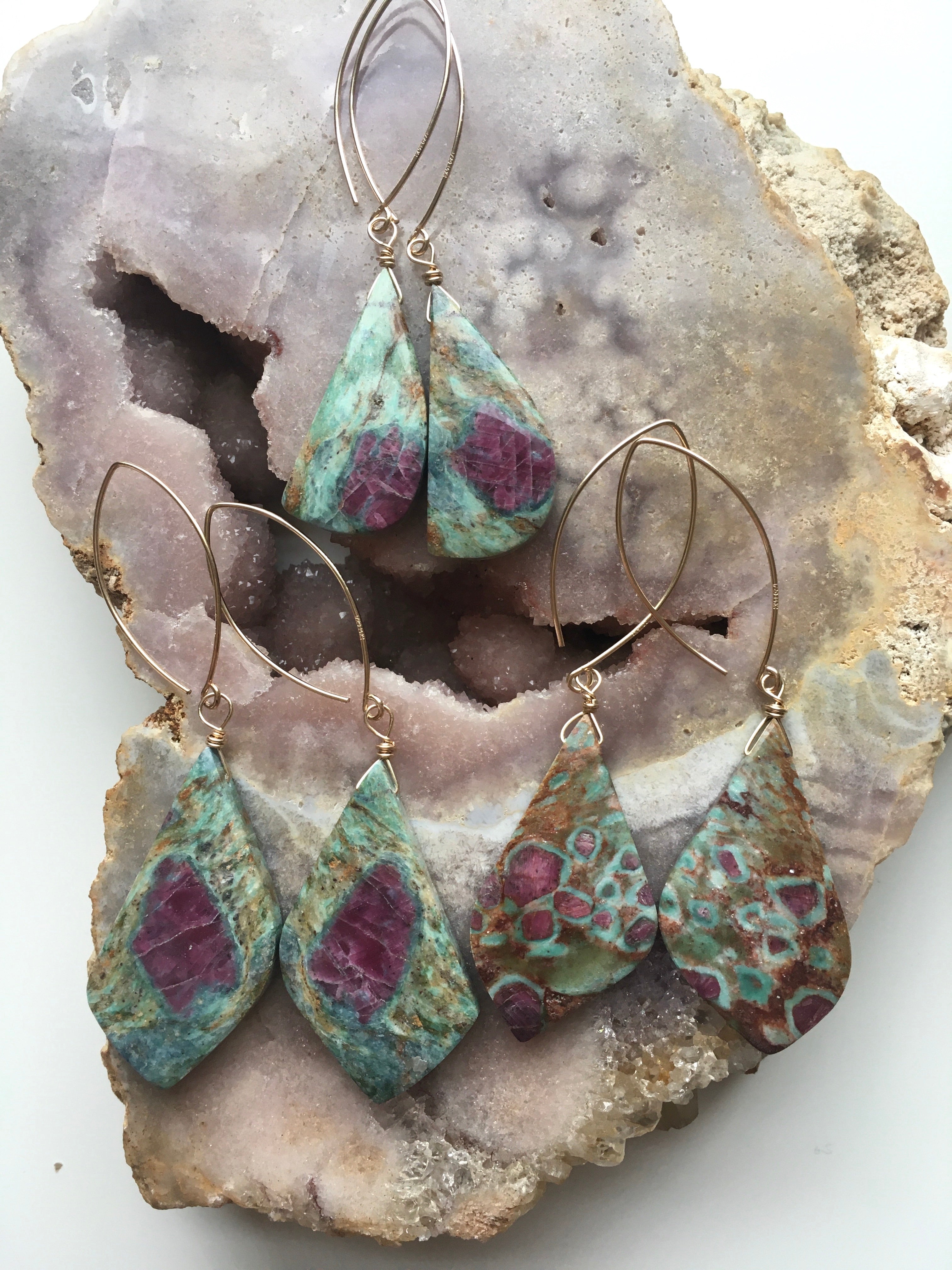 Large Statement Ruby in Fuchsite Earrings | Raw Crystal Stone Jewelry | July Birthstone Gift for Women | Elegant Dangle Earrings for Weddings, Parties & Special Occasions