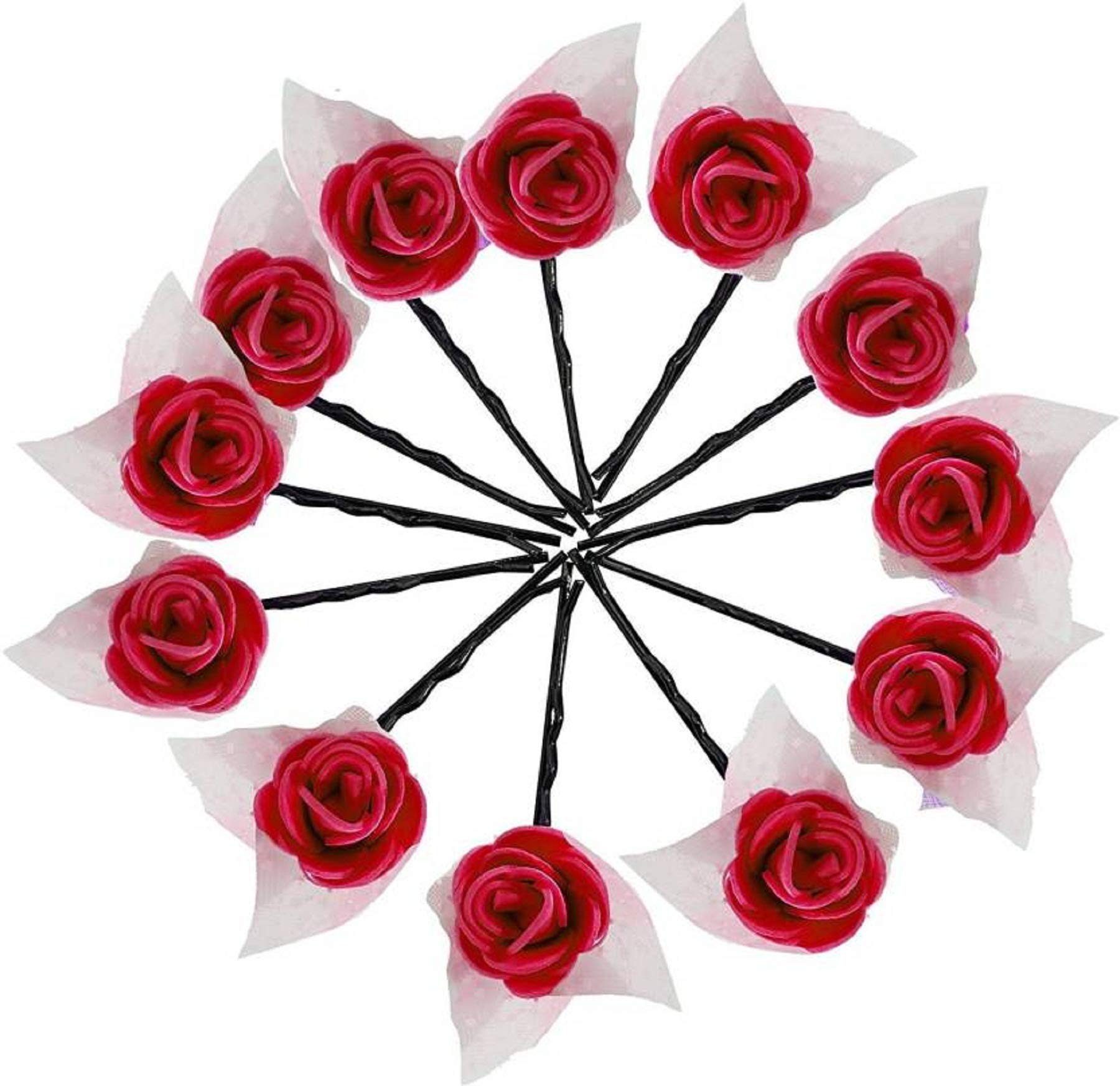 EKAN Velvet Flower Hair Clips for Women & Girls - 12PCS Set (Red) | Elegant Hair Accessories for Parties, Weddings & Daily Wear