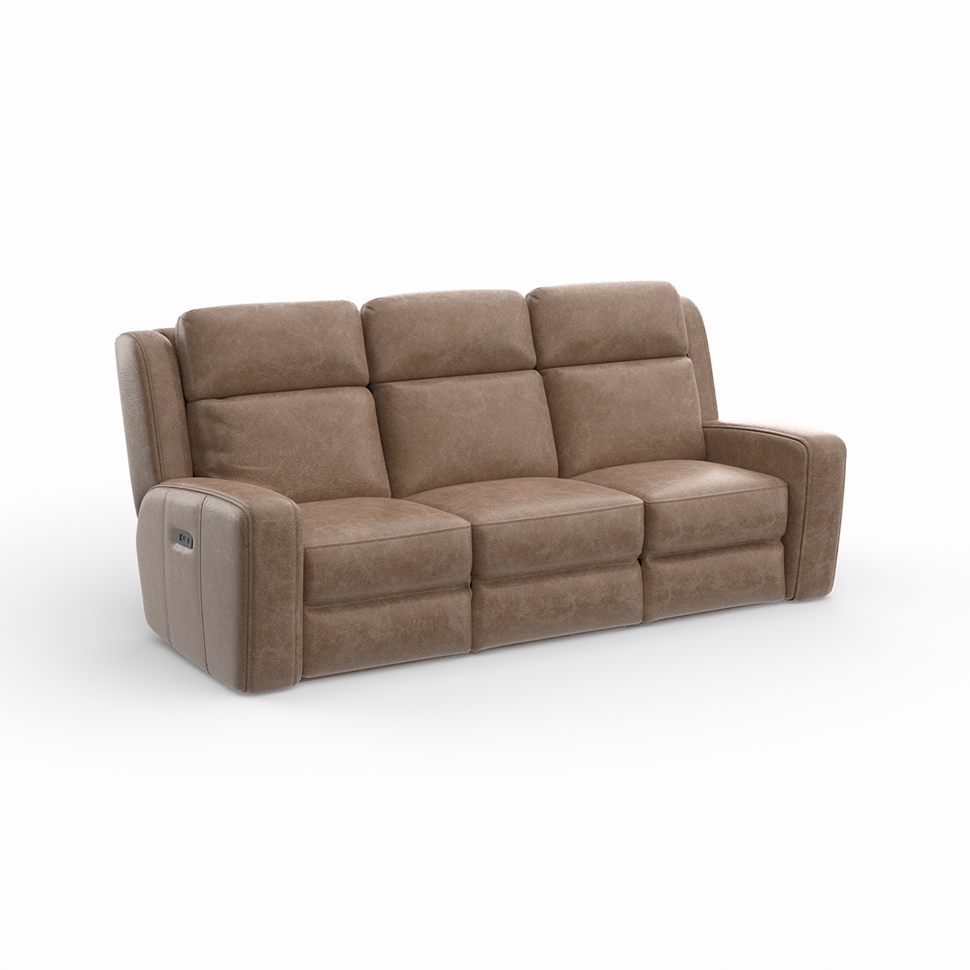 Mason Power Reclining Sofa - 3-Seater Electric Recliner Couch with USB Charging & Cup Holders, Modern Faux Leather Living Room Furniture for Home Theater & Family Relaxation