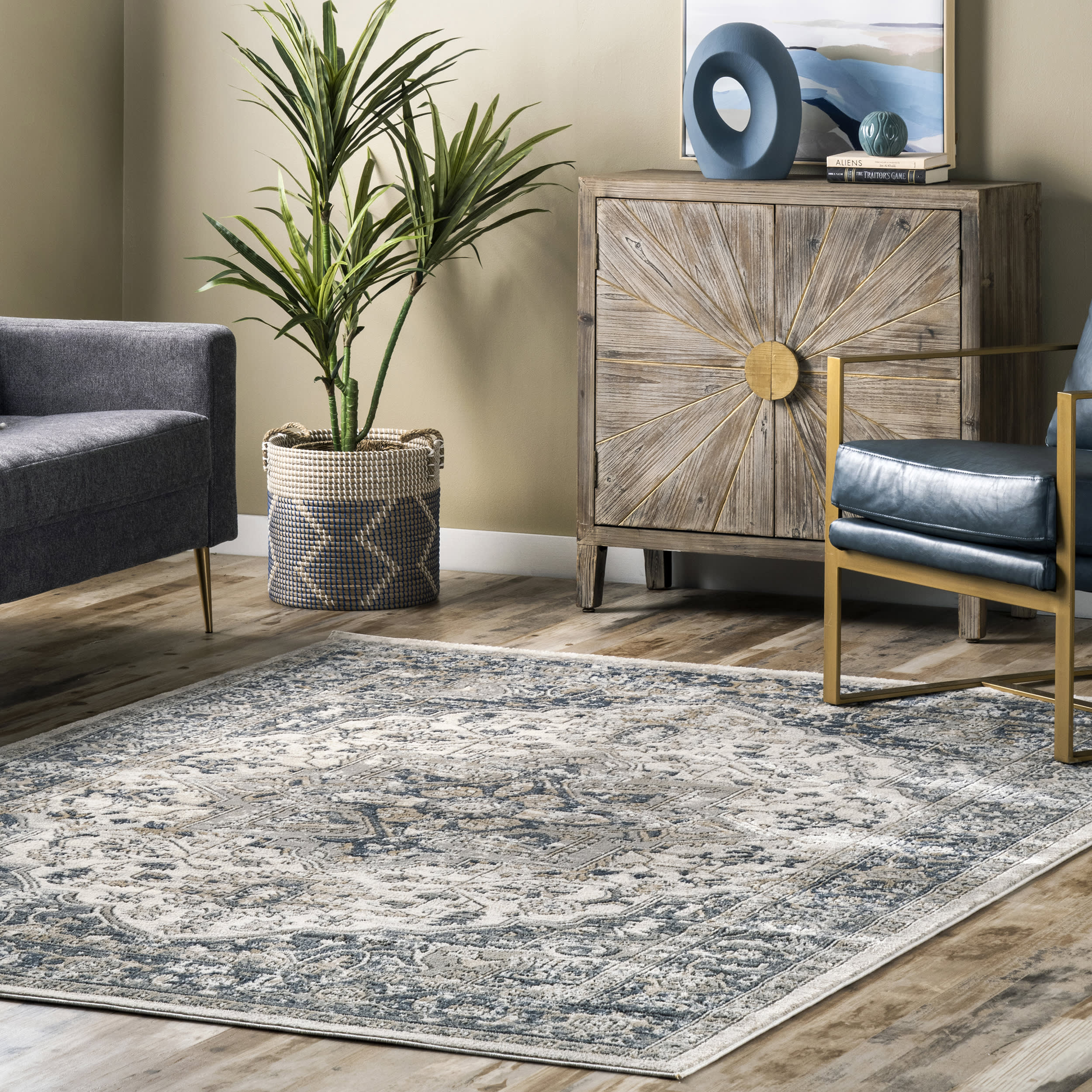 Stylish Grey Bordered Medallion Rug - Perfect for Living Room, Bedroom, and Home Decor
