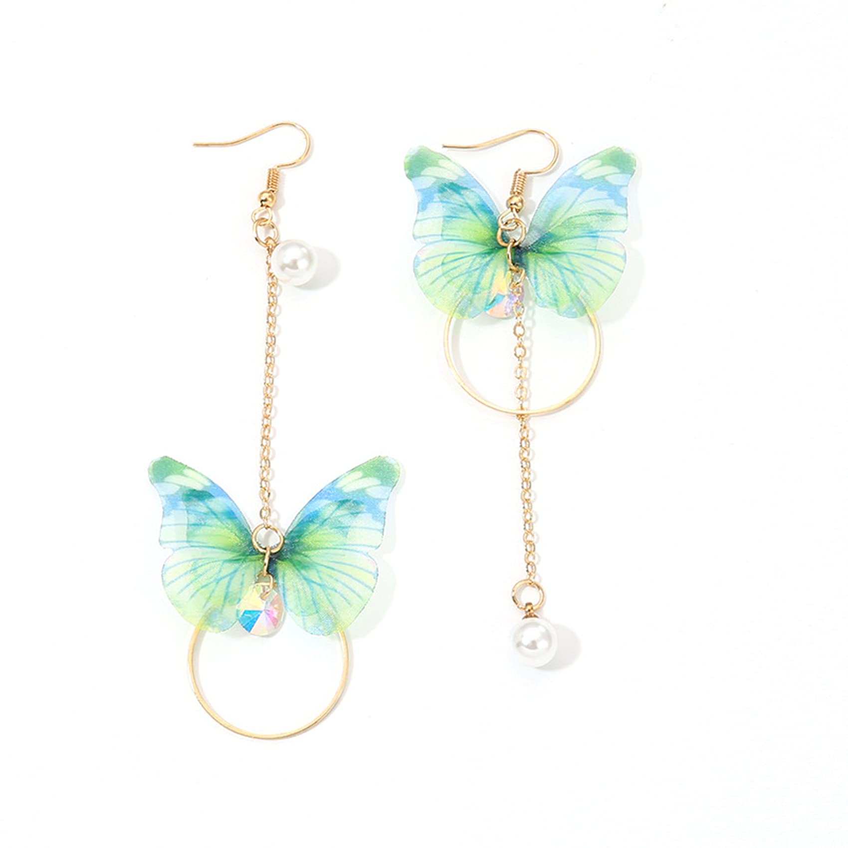 DEFLERS Asymmetrical Butterfly Drop Dangle Earrings for Women - Stylish Green Pendant Hoop Long Earrings Jewelry Gifts for Birthday, Party & Special Occasions