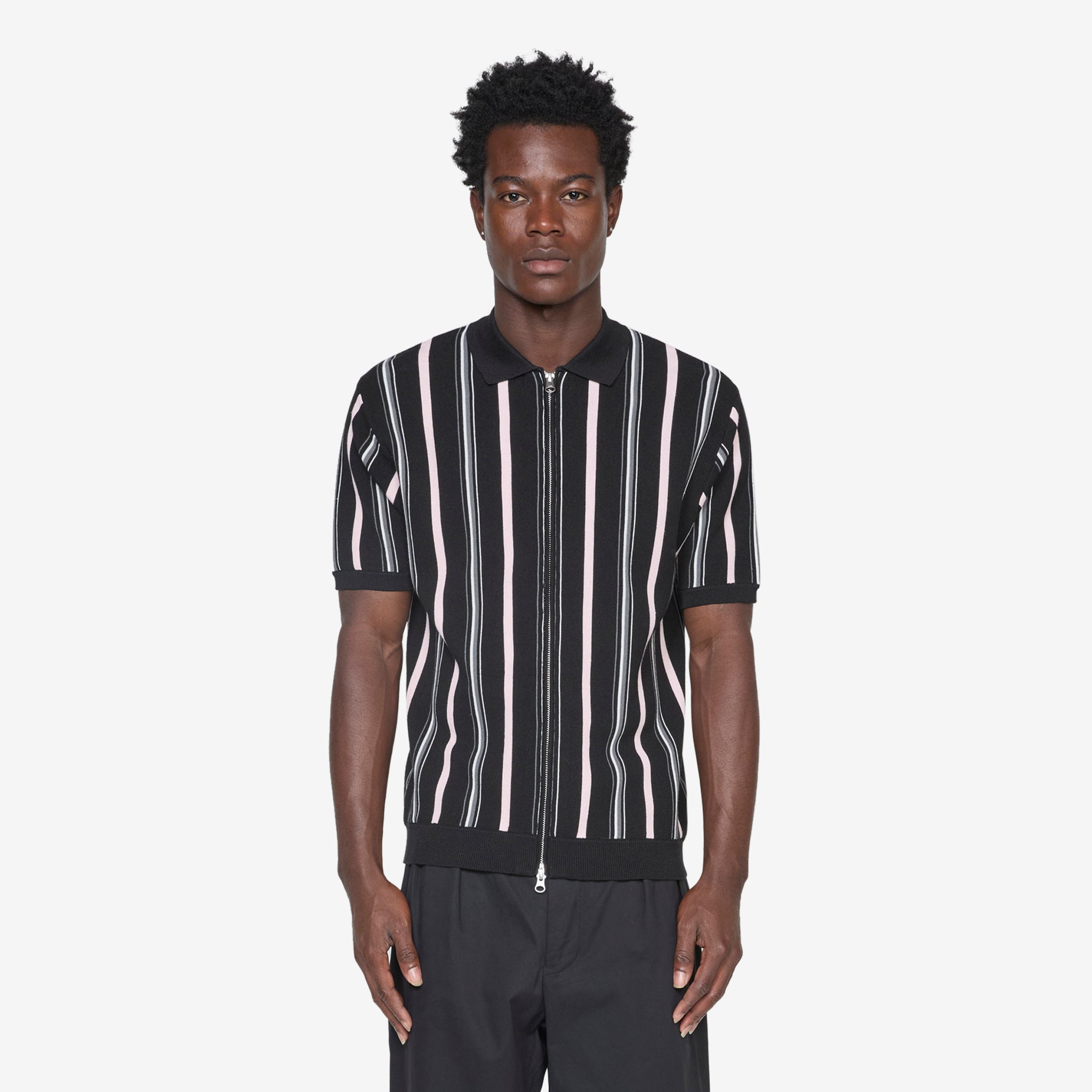 Black Zip Knit Stripe Sweater - Stylish & Comfortable Pullover for Casual Wear & Layering