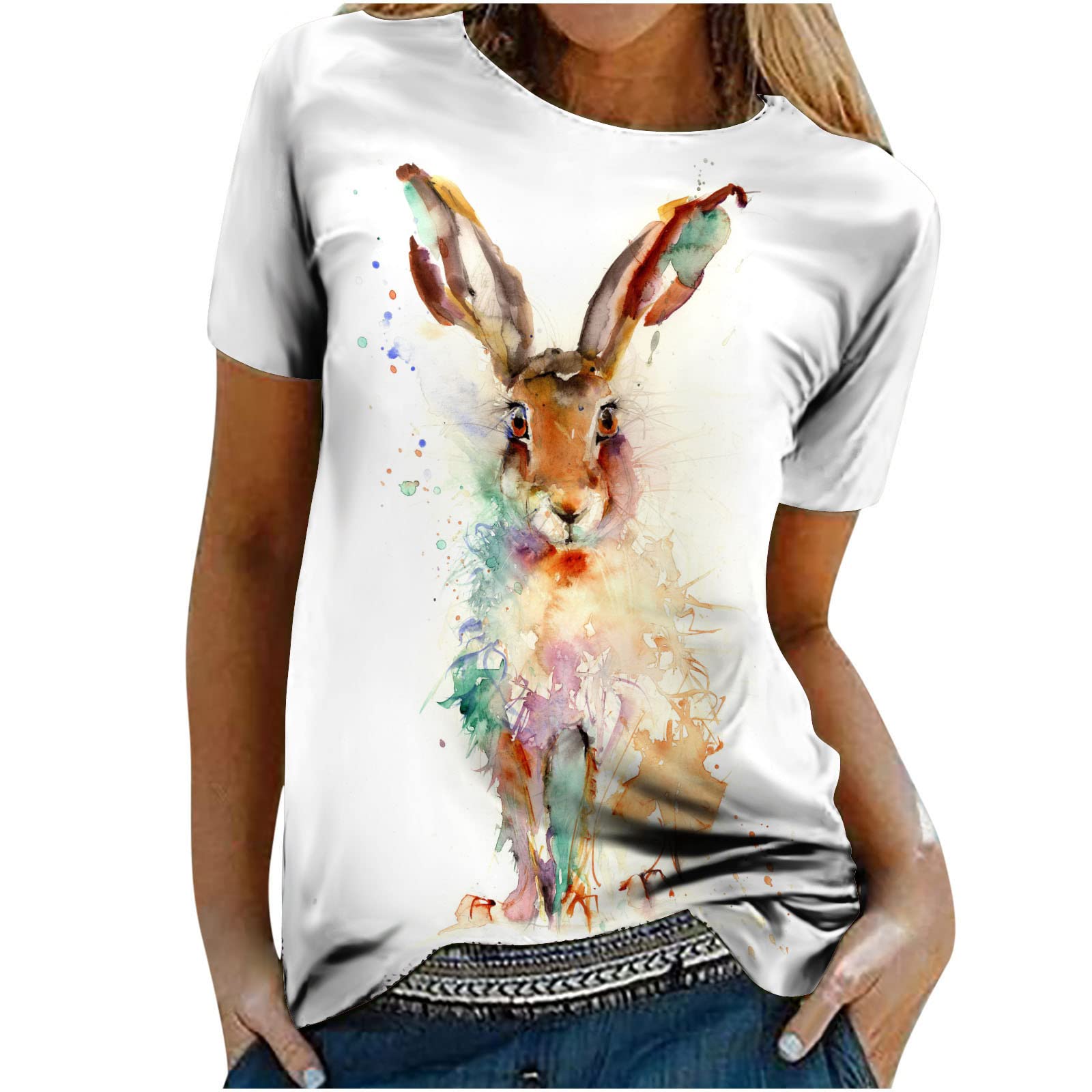 Women's Summer Short Sleeve Tunic Tops - O-Neck Casual Printed Tee Shirt | Breathable & Comfy Blouse for Easter, Beach & Daily Wear