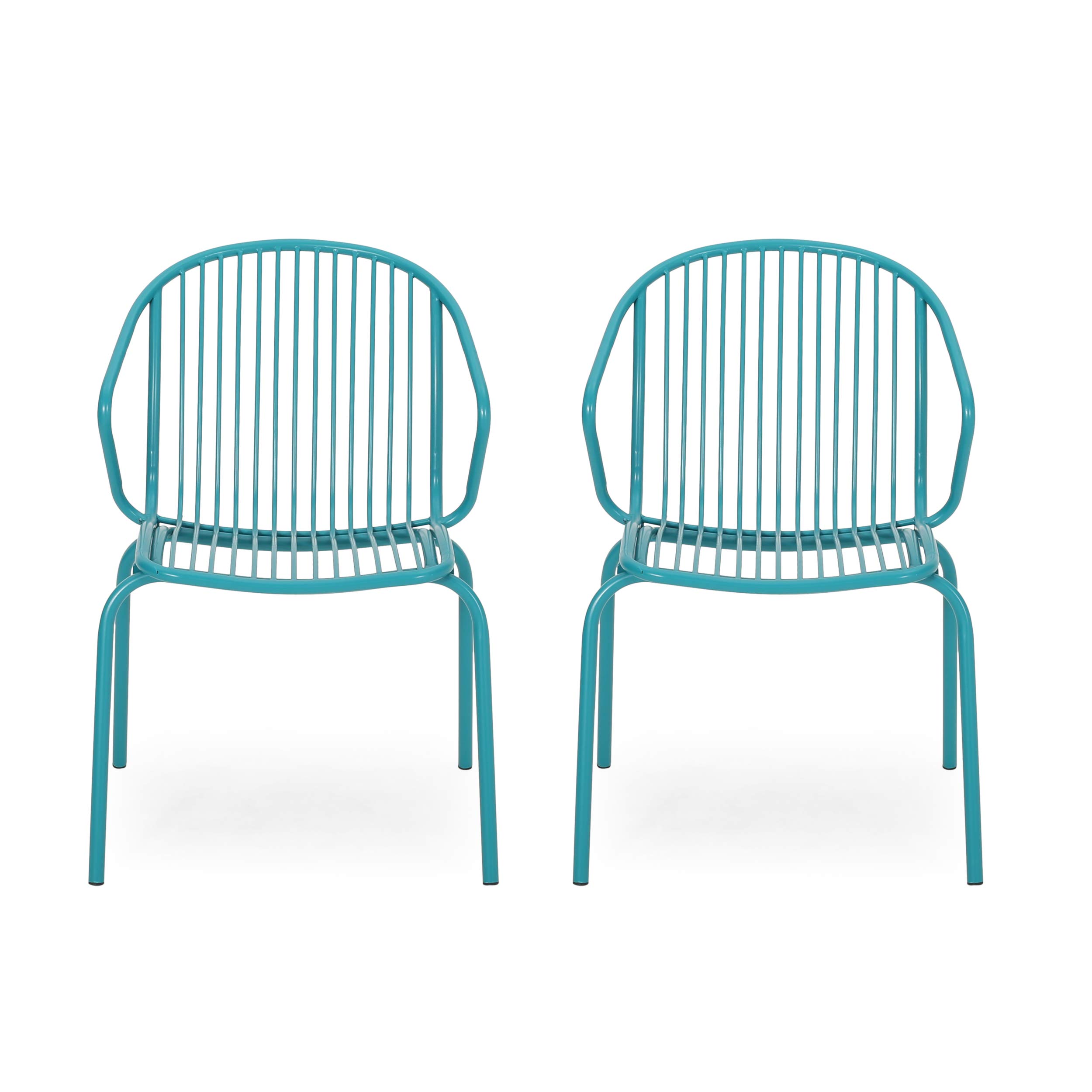 Premium Outdoor Modern Iron Club Chair Set of 2 - Matte Teal Patio Furniture for Garden, Poolside & Backyard Relaxation - Durable Weather-Resistant Design by GDFStudio